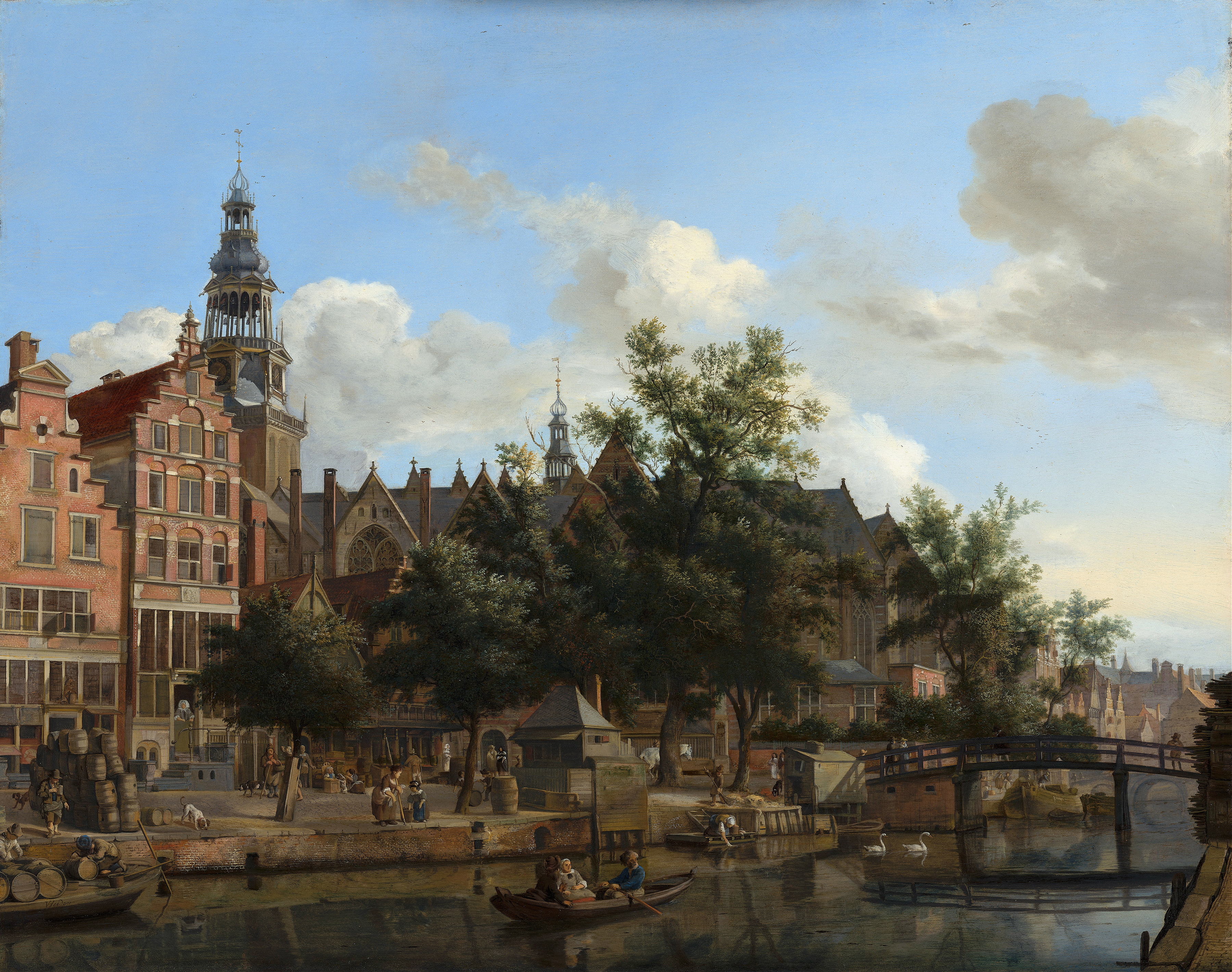 View of Oudezijds Voorburgwal with the Oude Kerk in Amsterdam, by Jan van der Heyden, public domain