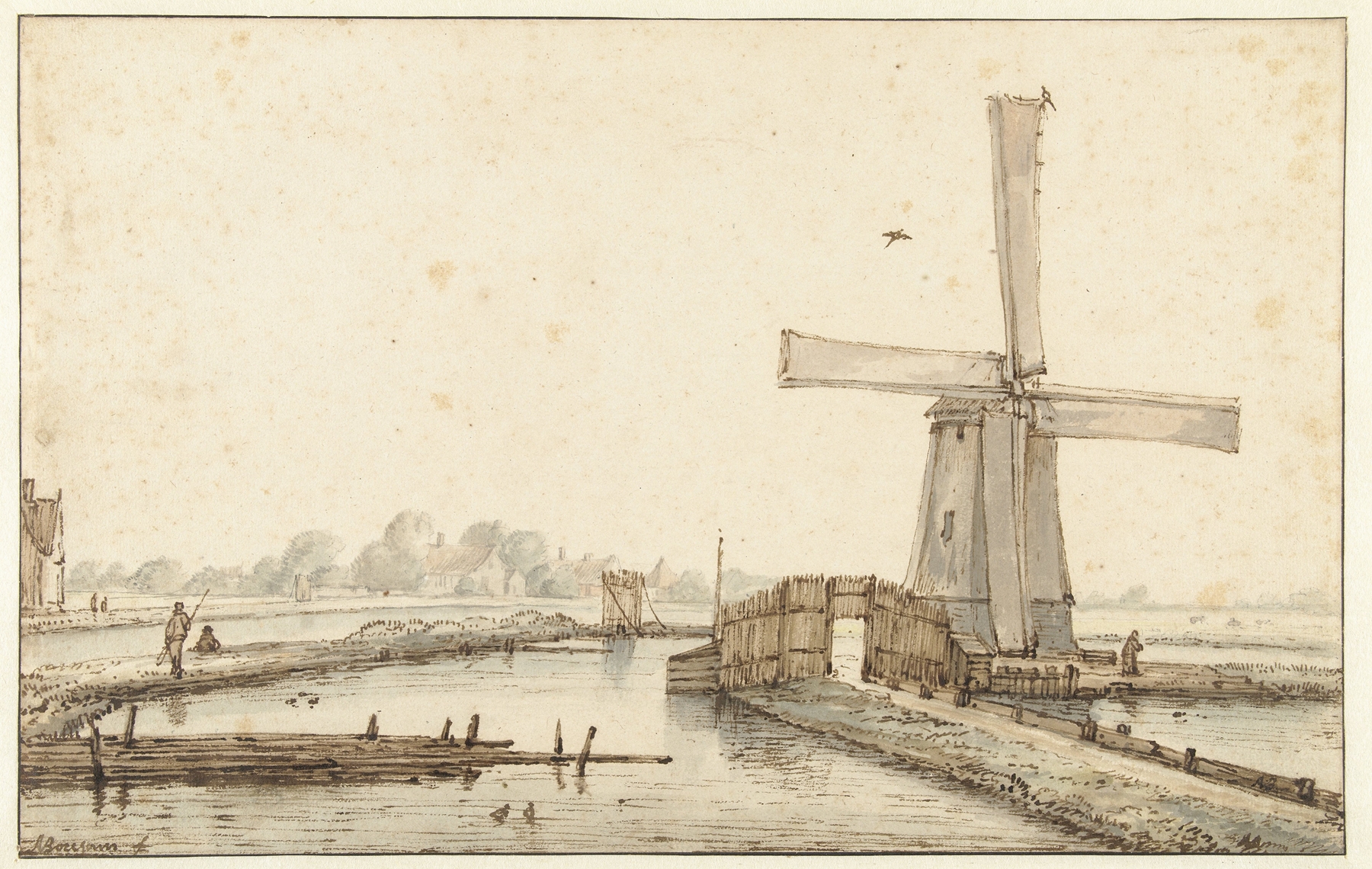 Landscape with a windmill by Anthonie van Borssom, oil painting