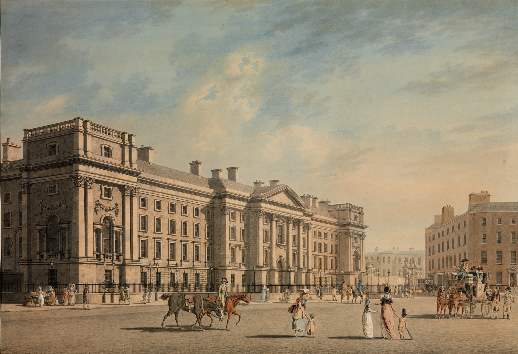 Trinity College, College Green, Dublin, by James Malton, public domain