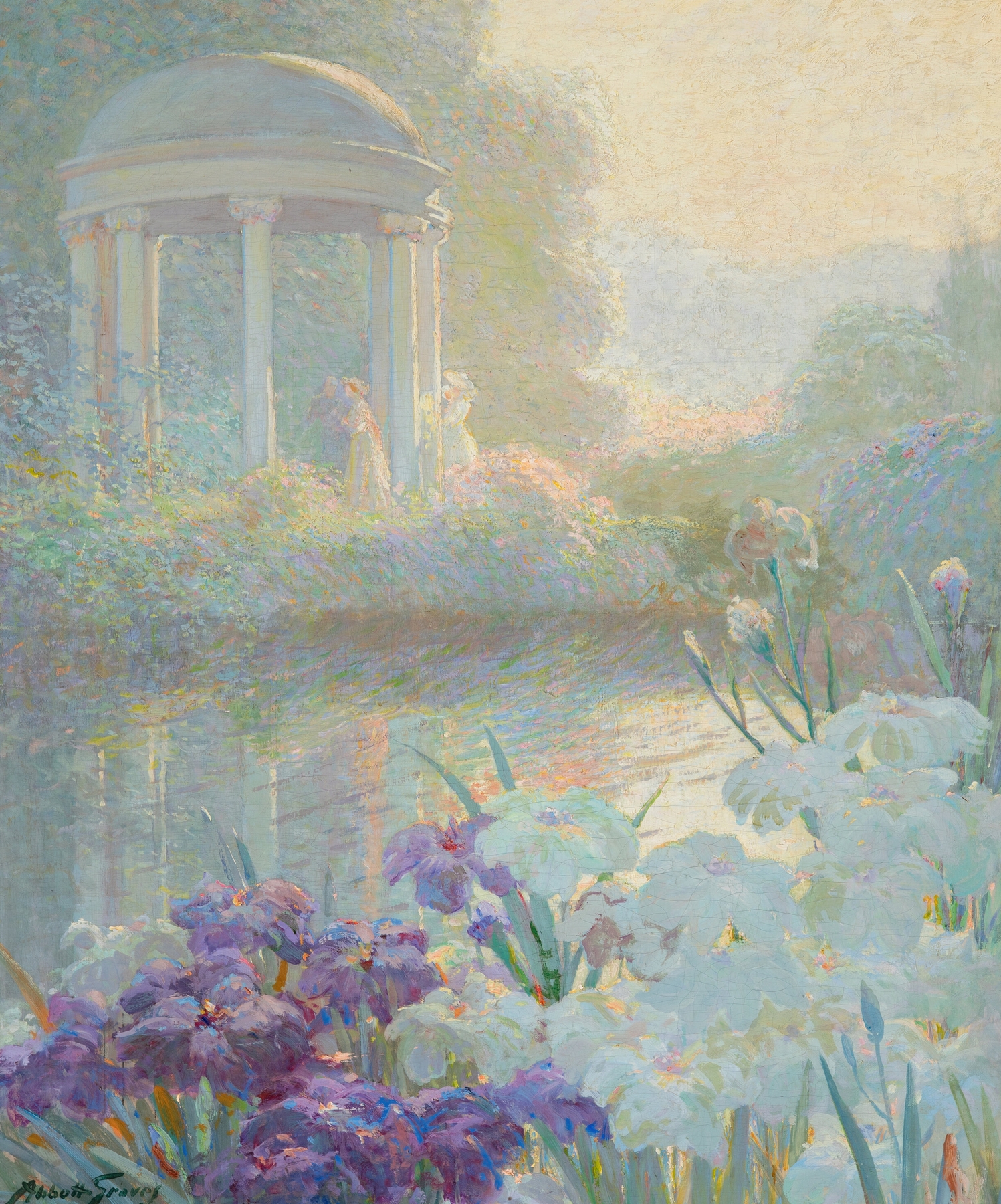 Ladies by a Gazebo, Impressionism, oil painting by Abbott Fuller Graves