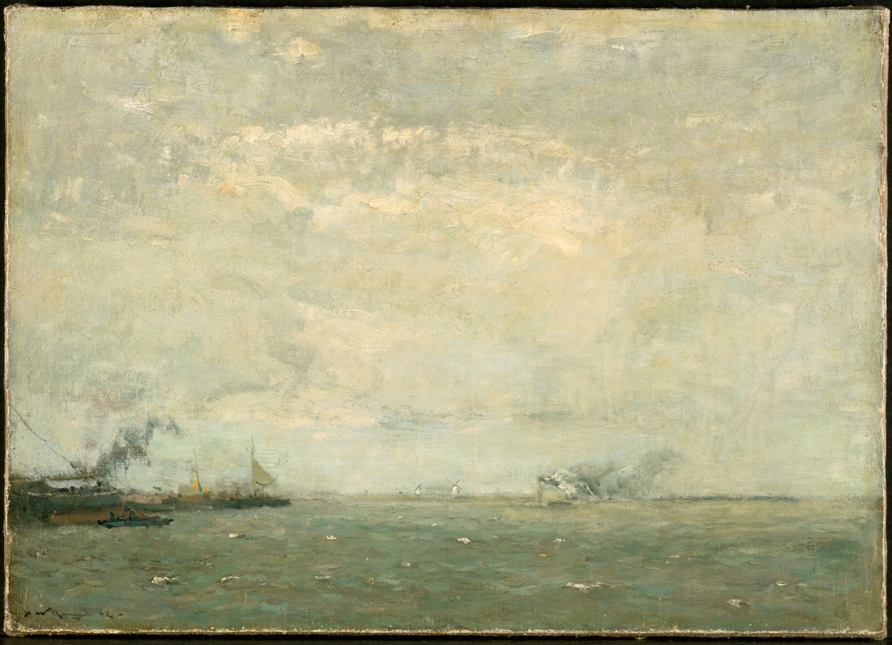 Seascape by Henry Ward Ranger, oil painting depicting a serene ocean with sunlight reflecting on the waves.