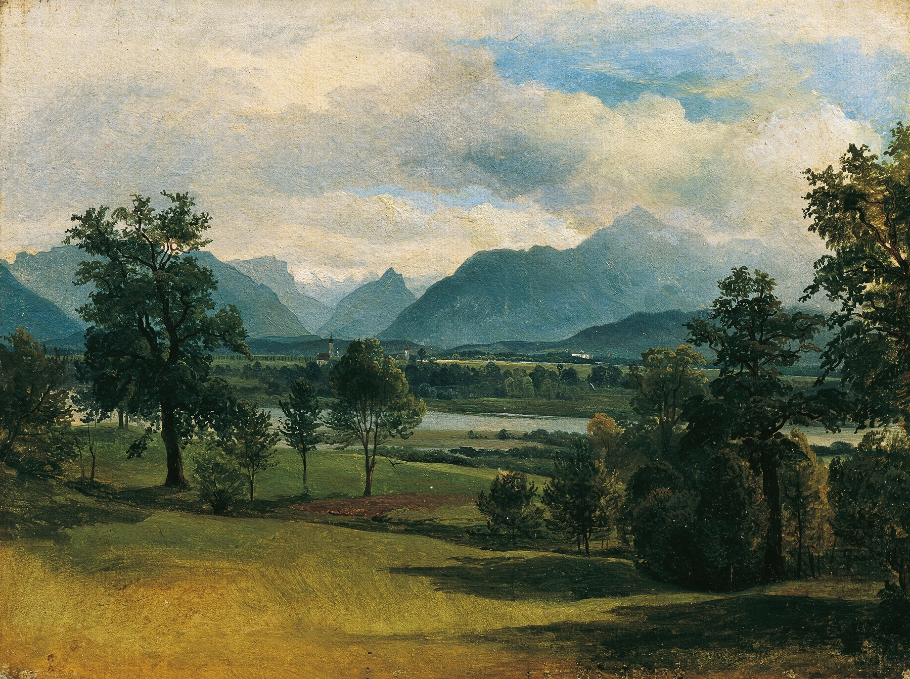 Blick auf Liefering, by Friedrich August Matthias Gauermann, public domain