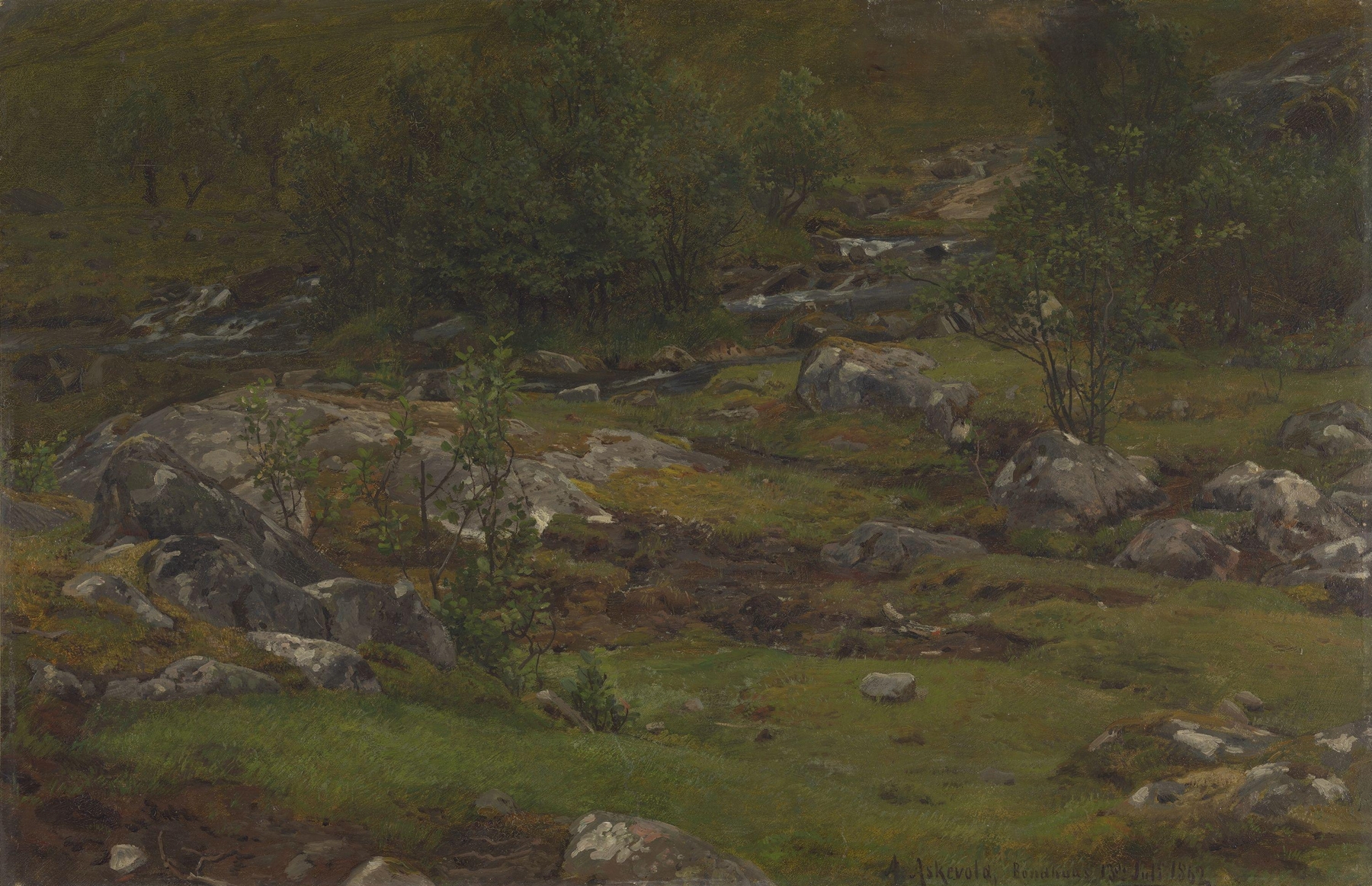 Landscape Study by Anders Askevold, oil on canvas depicting rolling hills and soft golden light.