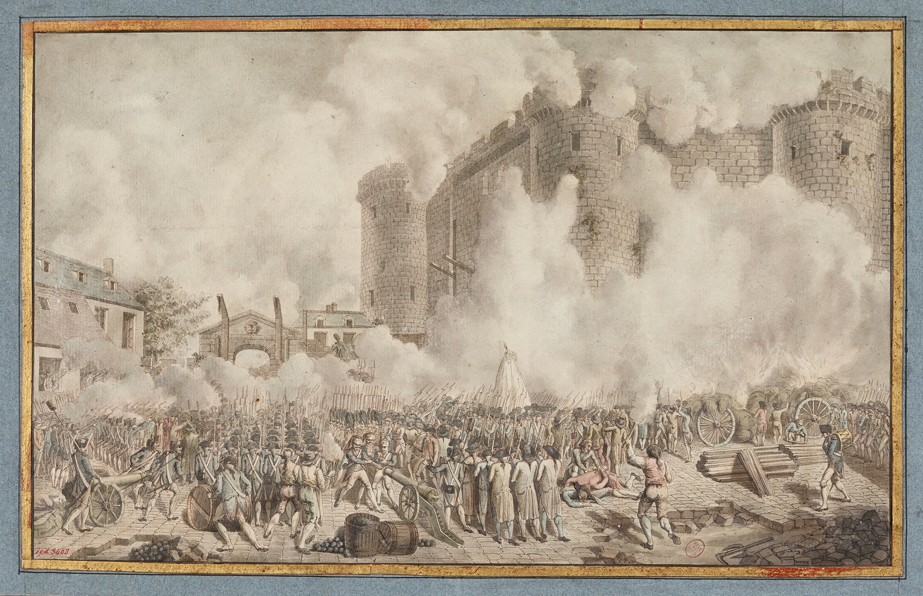 Historical oil painting by Jules-Adolphe Chauvet depicting a man raising a weapon at the Bastille.