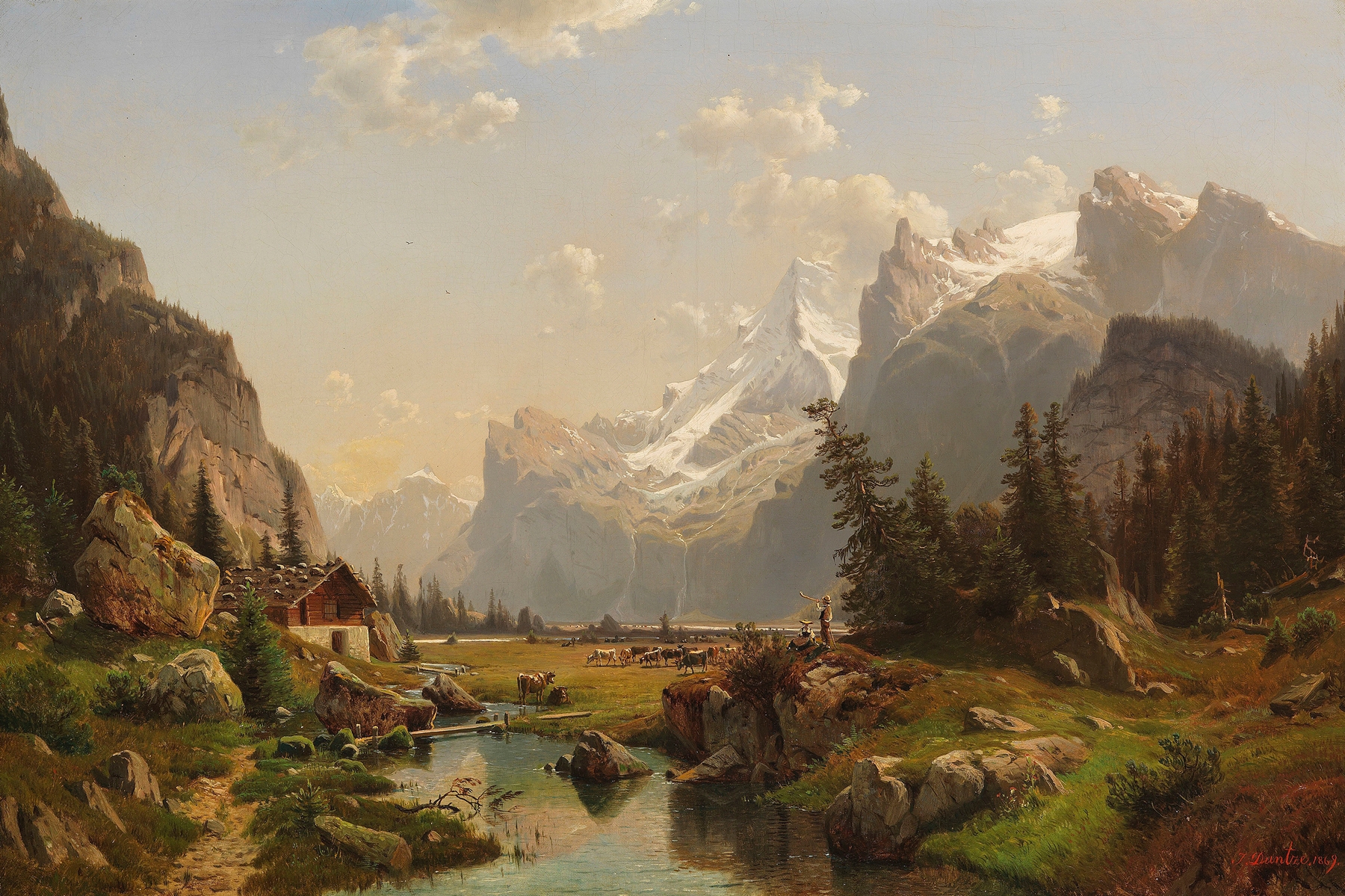 Landscape of Das Gasterntal im Berner Oberland by Johannes Bartholomäus Duntze, oil painting.