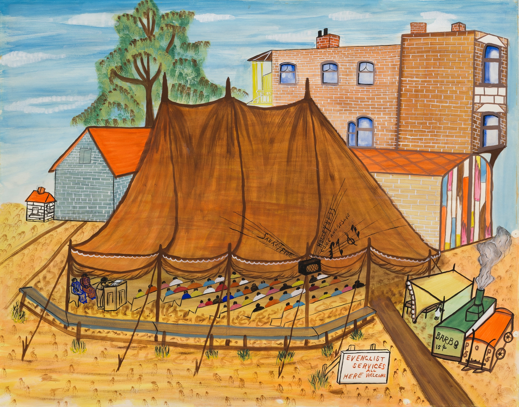 The South Side Religious Tent, Open Air by Fred Hollingsworth, depicting a glowing tent in a landscape.