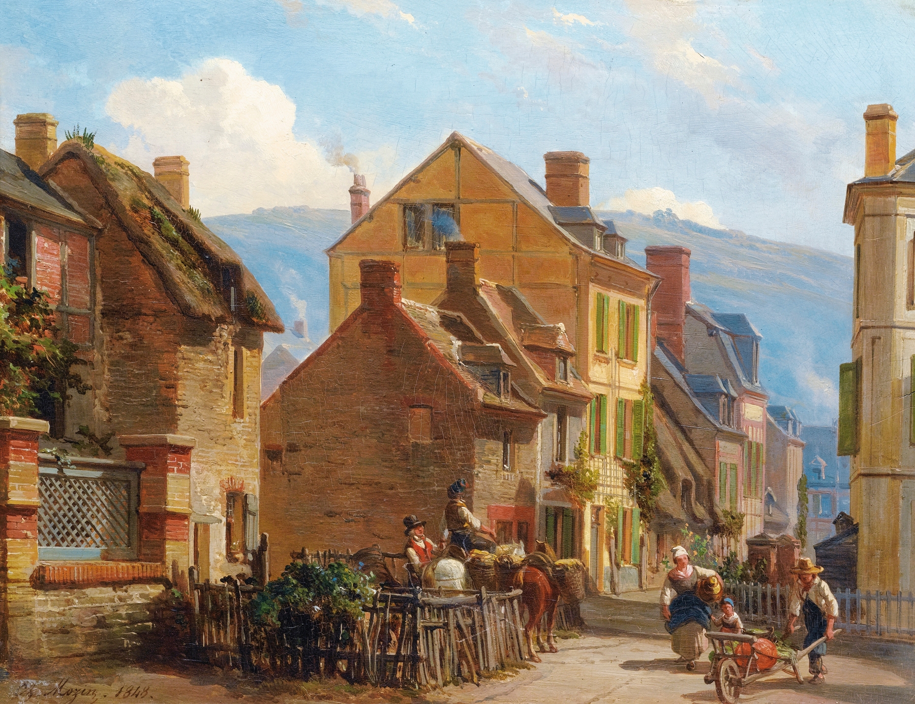 The Rosiers Street In Trouville by Charles-Louis Mozin, oil on canvas depicting urban life.