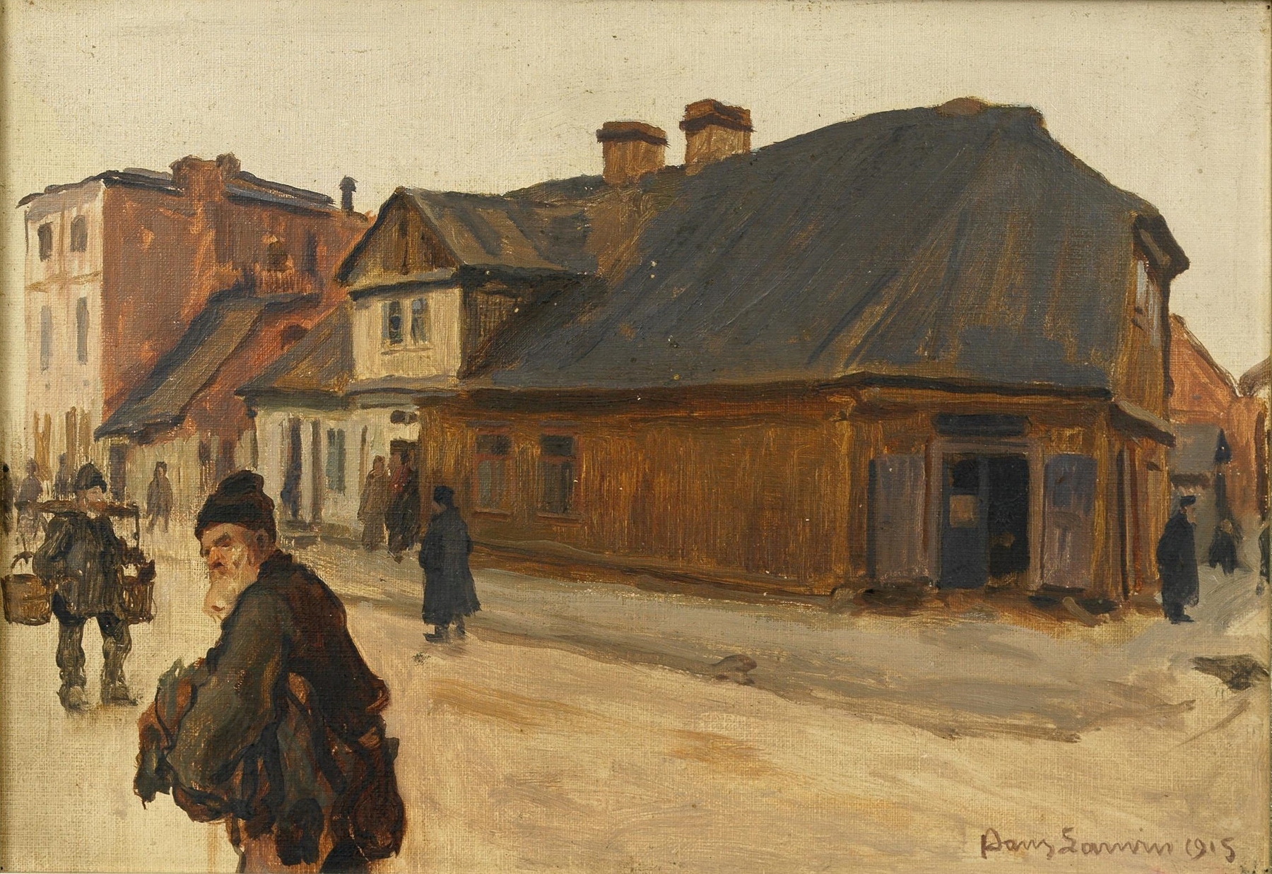 Landscape featuring a cobblestone street and warm sunlight by Hans Larwin