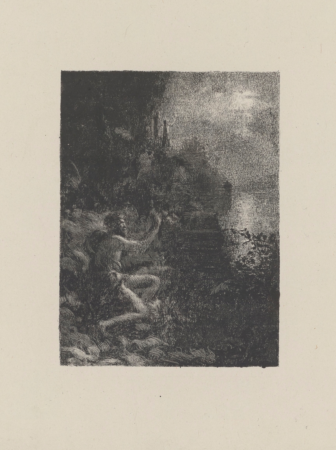 Oil on canvas by Ker-Xavier Roussel depicting a moonlit rocky shore