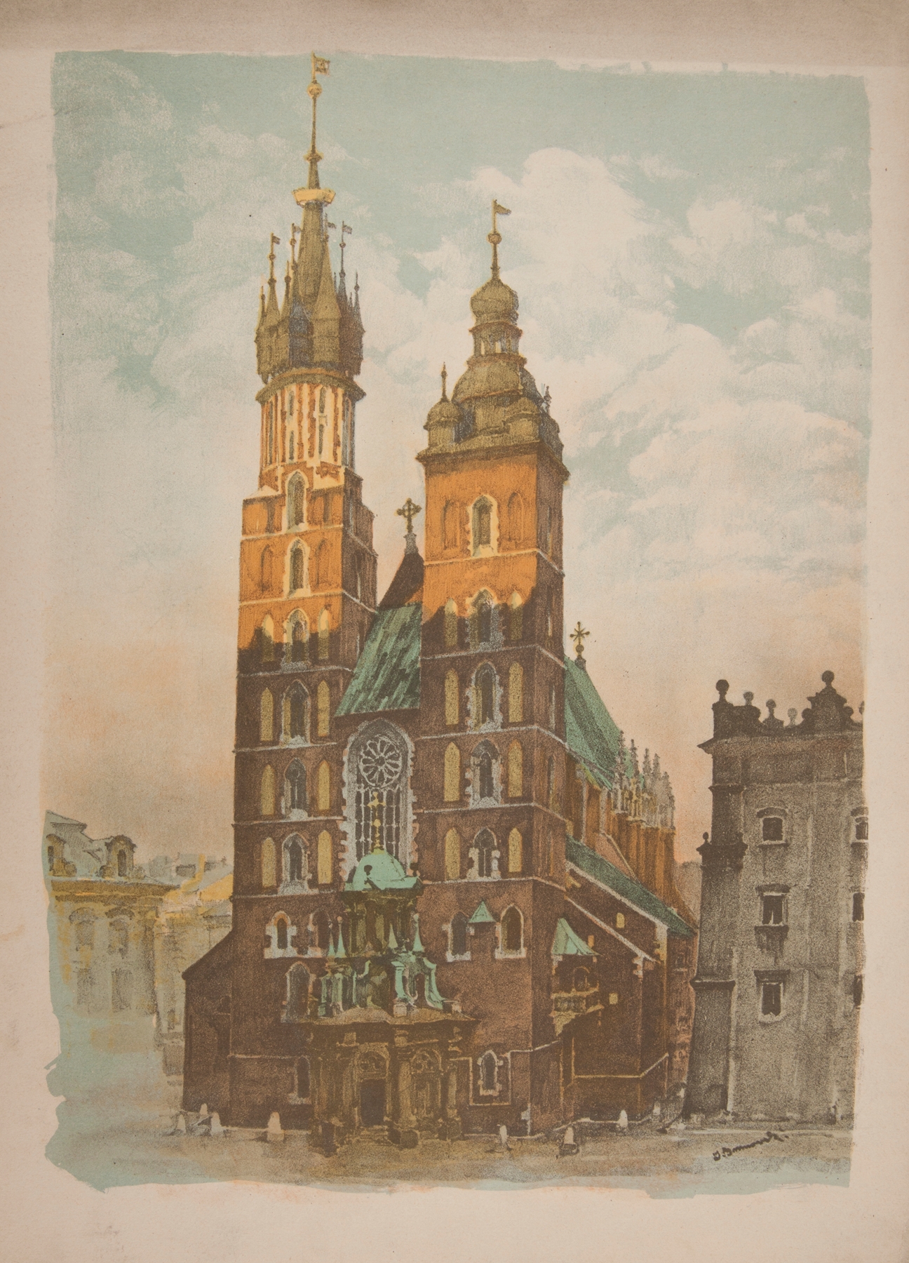 Kościół Mariacki by Jan Kanty Gumowski, realism, depicting a gothic church with towering spires