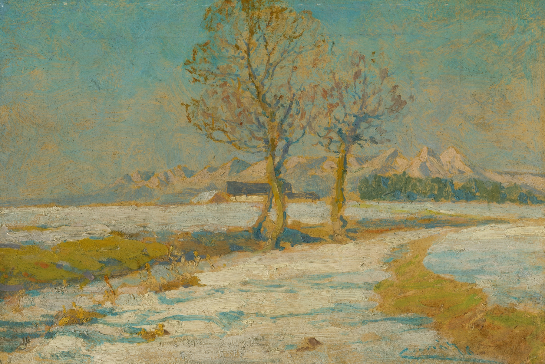 Winter landscape under the Tatras, by Ľudovít Čordák, public domain