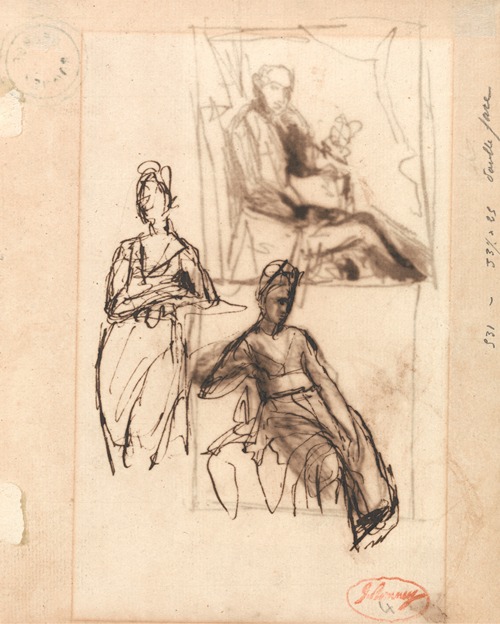 A portrait of a seated man and woman by George Romney.