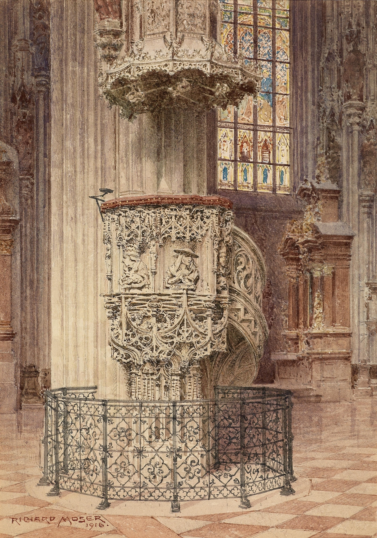 Pulpit structure in Stephansdom by Richard Moser, expressionism