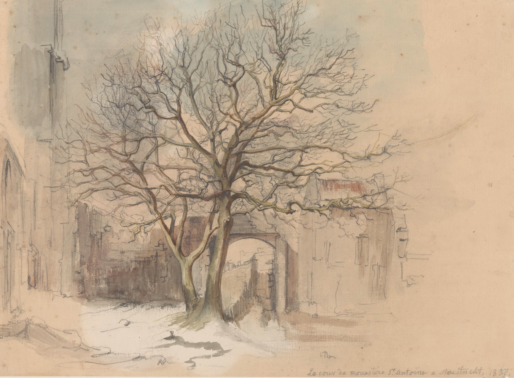 Hof van het Sint Antoniusklooster te Maastricht, oil on canvas by Alexander Schaepkens