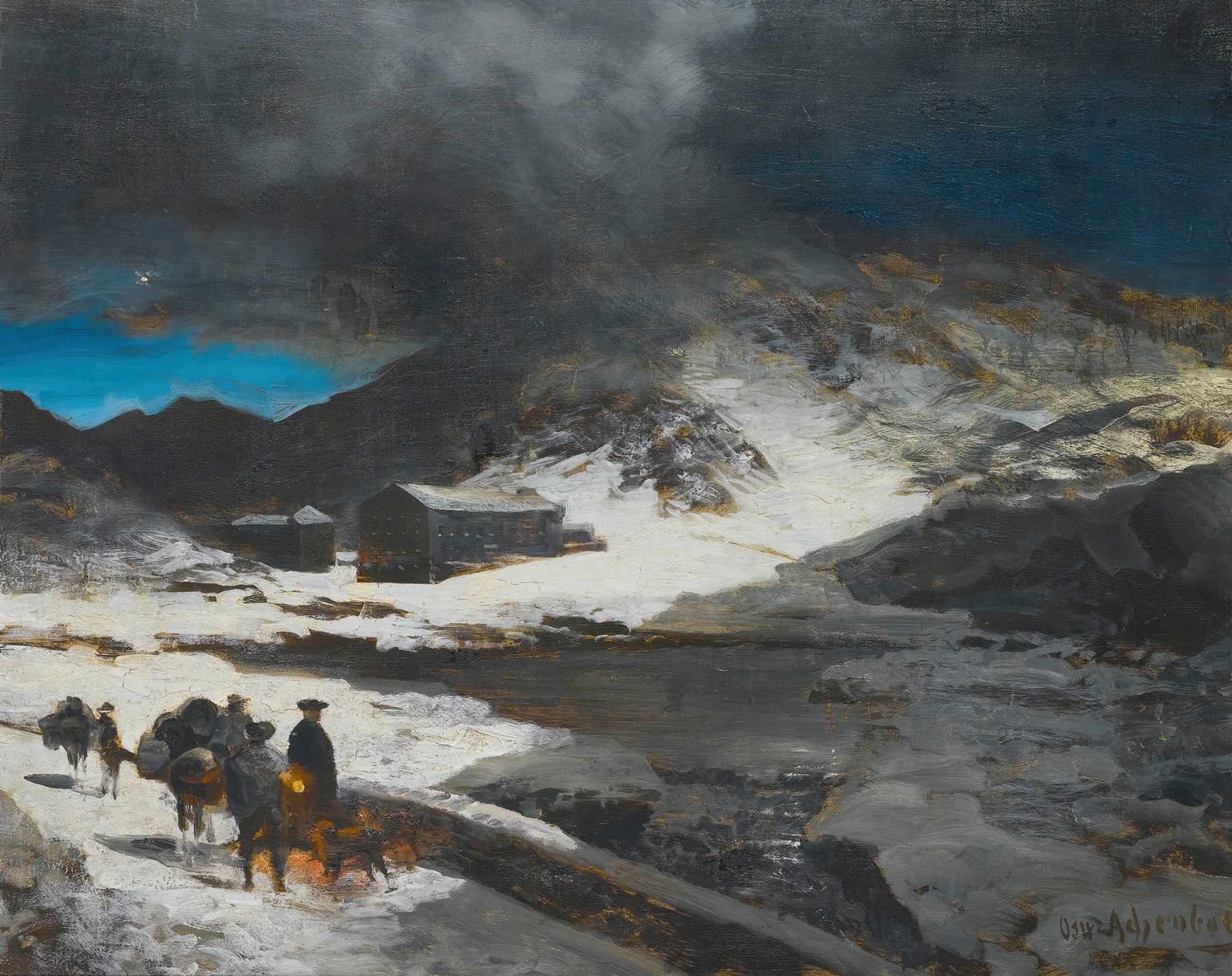 The Great St Bernard Inn, In The Alps, by Oswald Achenbach, public domain