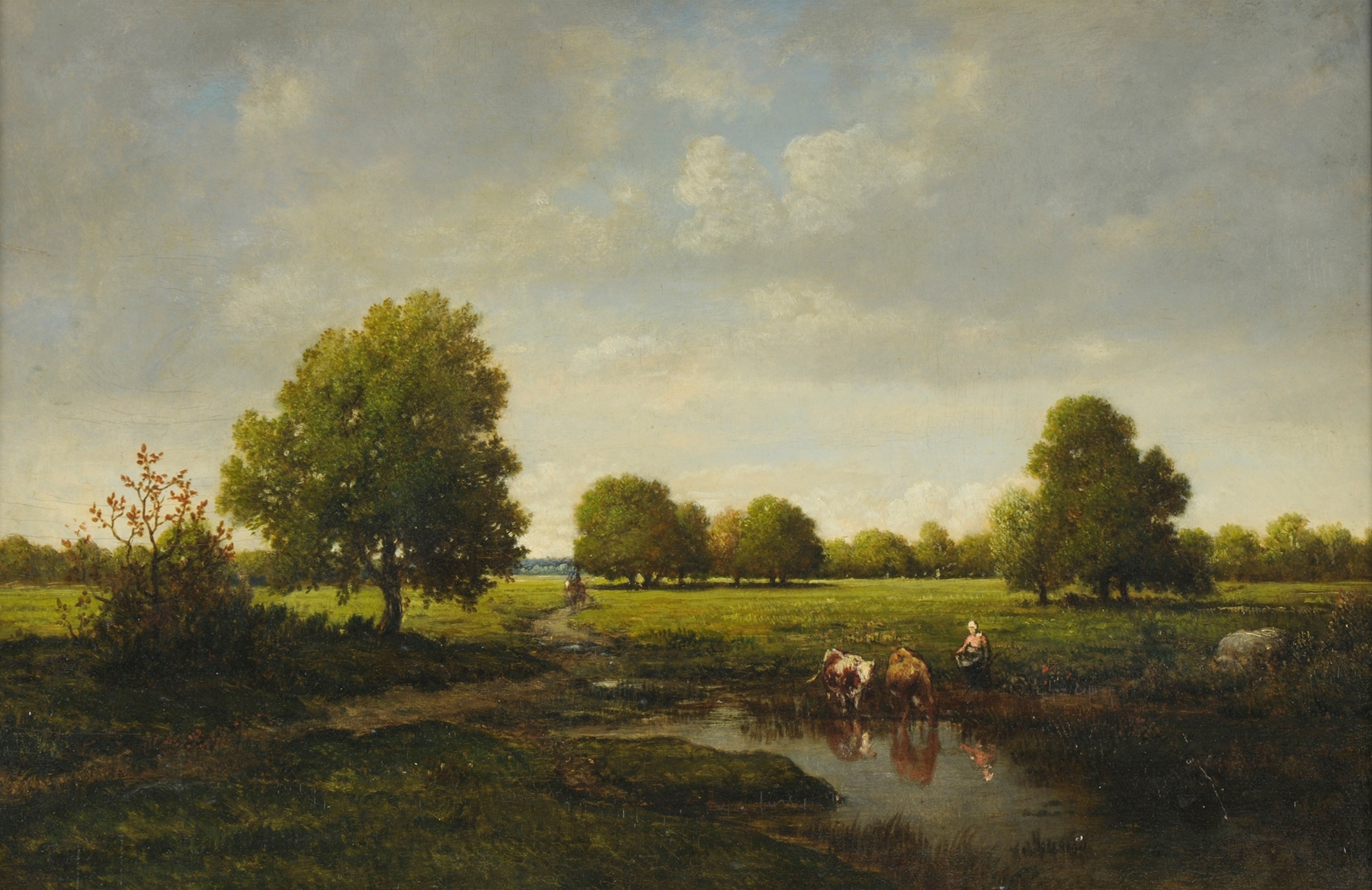 L’Abreuvoir by Théodore Rousseau, oil on canvas depicting a tranquil watering place in a forest.