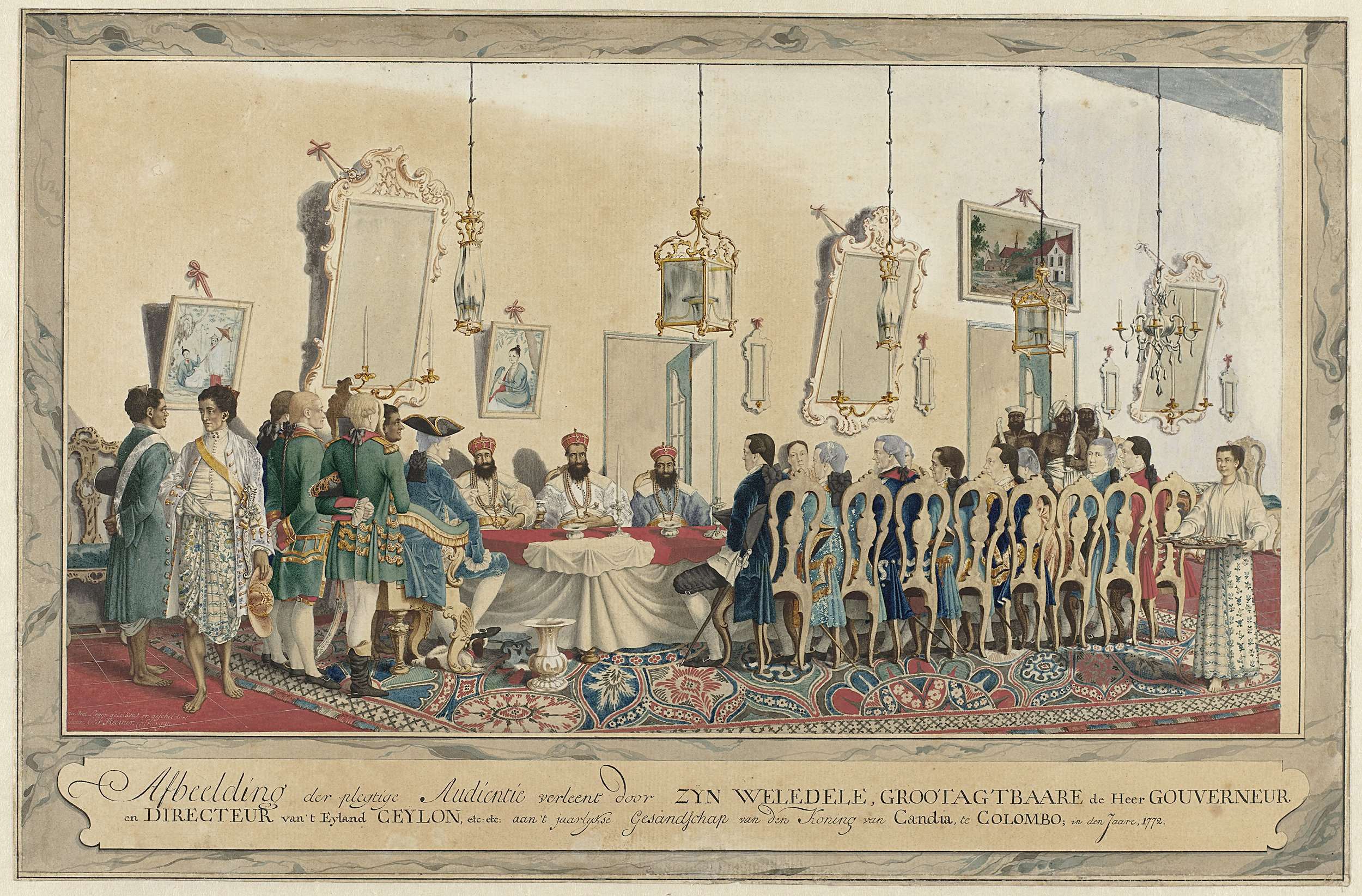 Reception of the King of Kandy’s Envoys, drawing by Carel Frederik Reimer