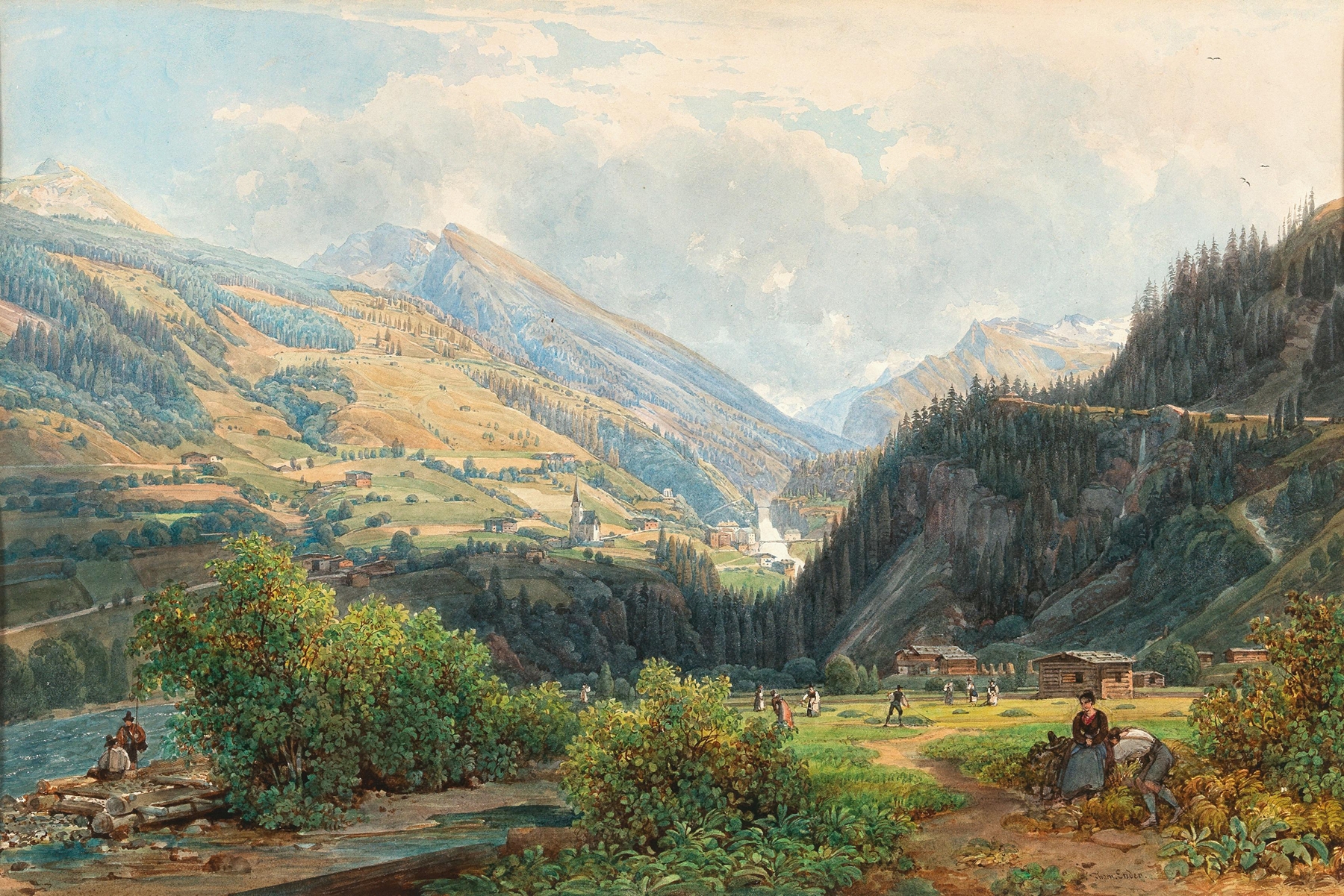 Gasteinertal with a View of the Waterfall in Bad Gastein, by Thomas Ender, public domain