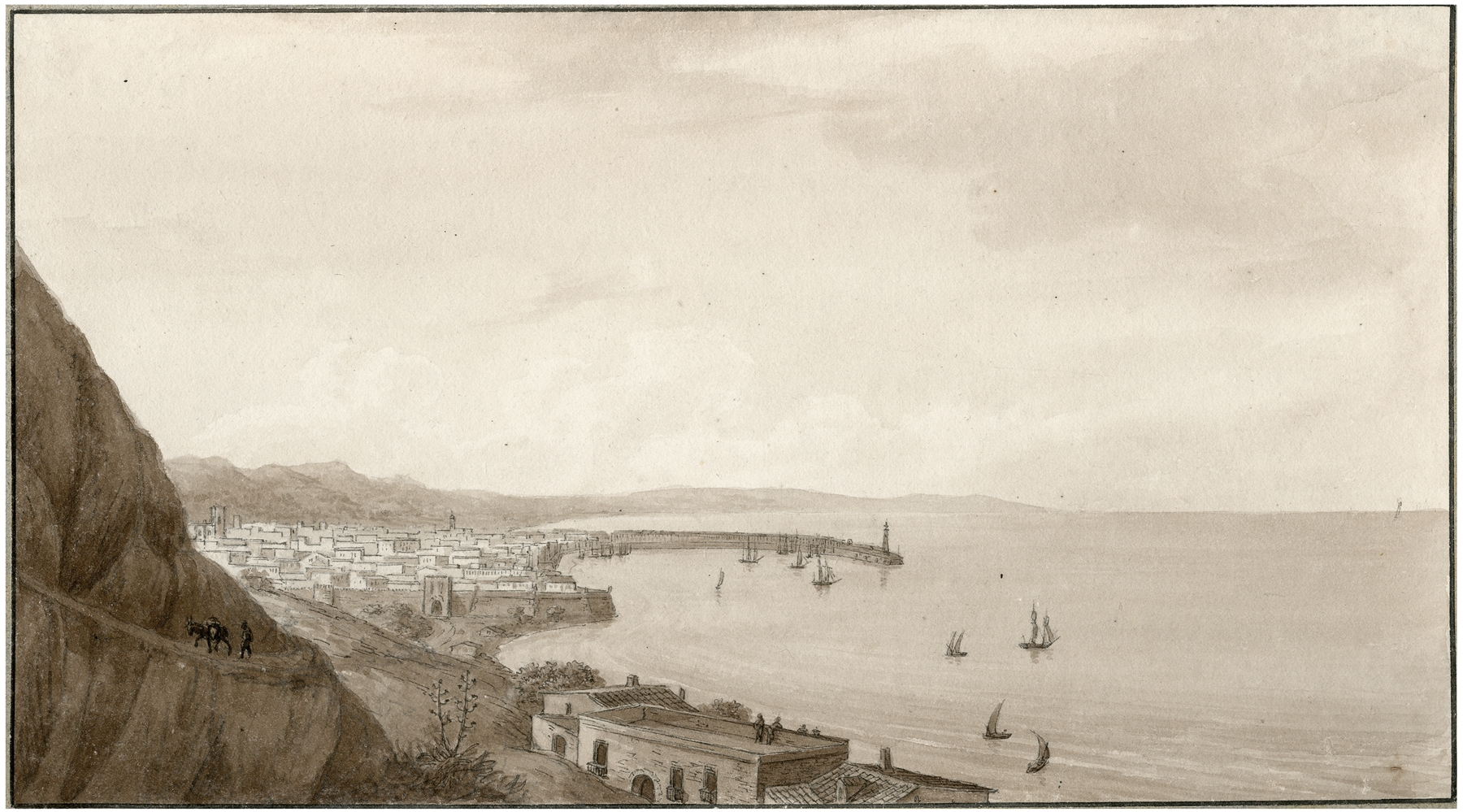 Marine scene with boats in harbor, oil painting by Otto Howen