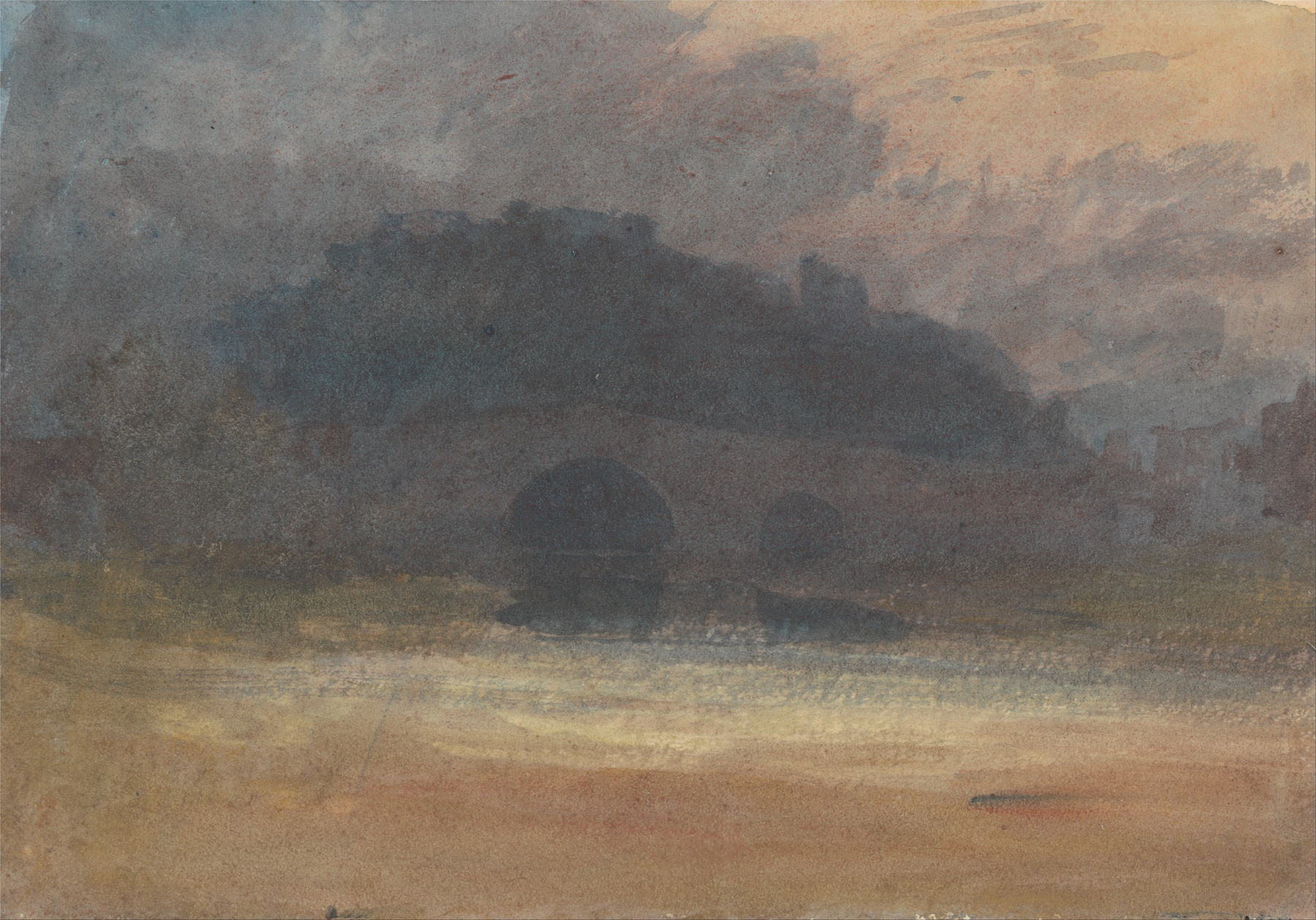 Evening Landscape with Castle and Bridge in Yorkshire, oil painting by Joseph Mallord William Turner