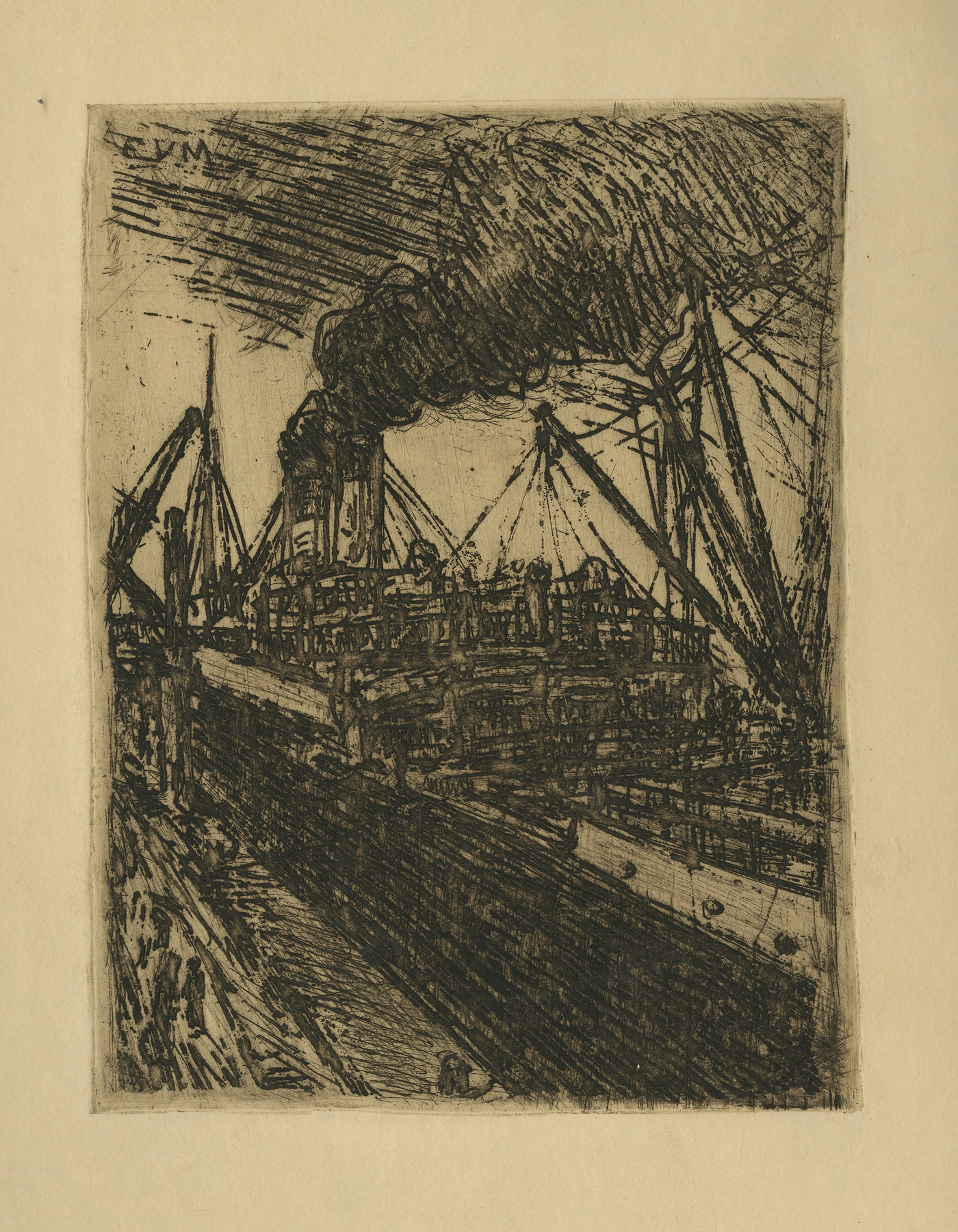 Stoomschip in de haven, by Eugeen Van Mieghem, public domain