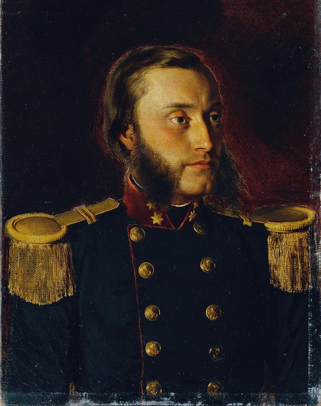 A portrait of Josef von Romako as a lieutenant, showcasing detailed realism.