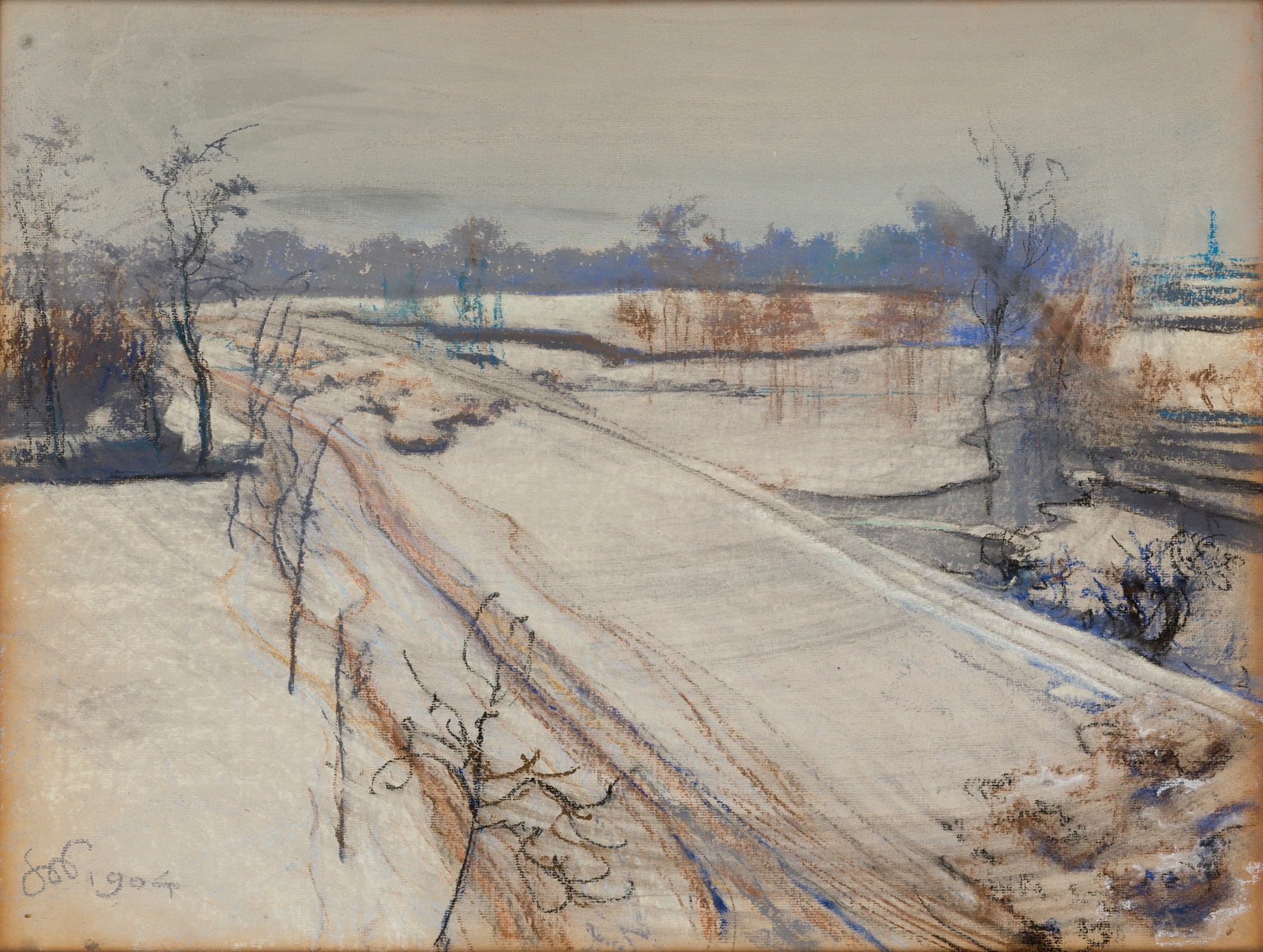 Watercolour by Stanisław Wyspiański depicting Kopiec Kościuszki on a grey day