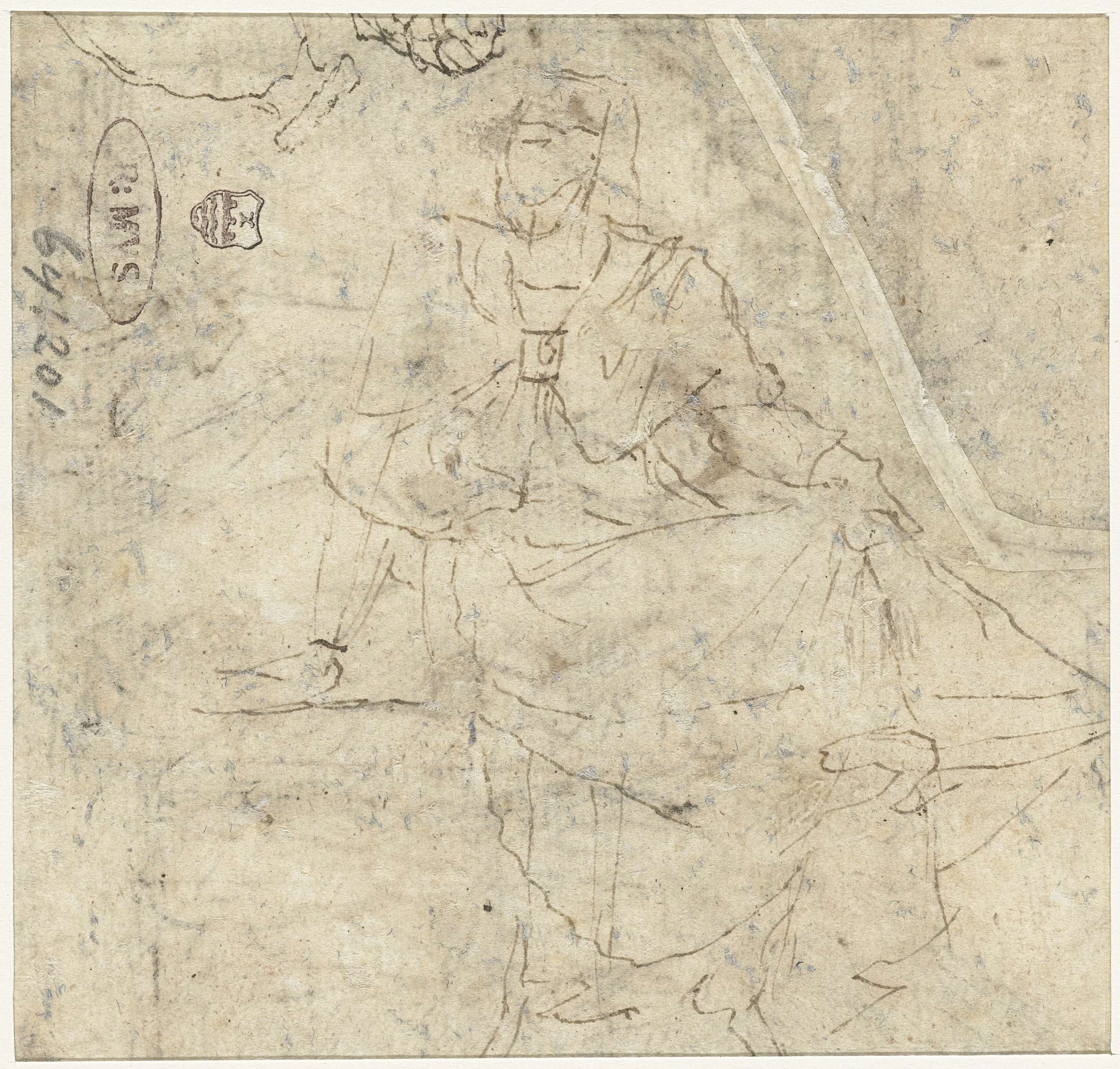 Zittende vrouwenfiguur, by Nicolas Poussin, public domain