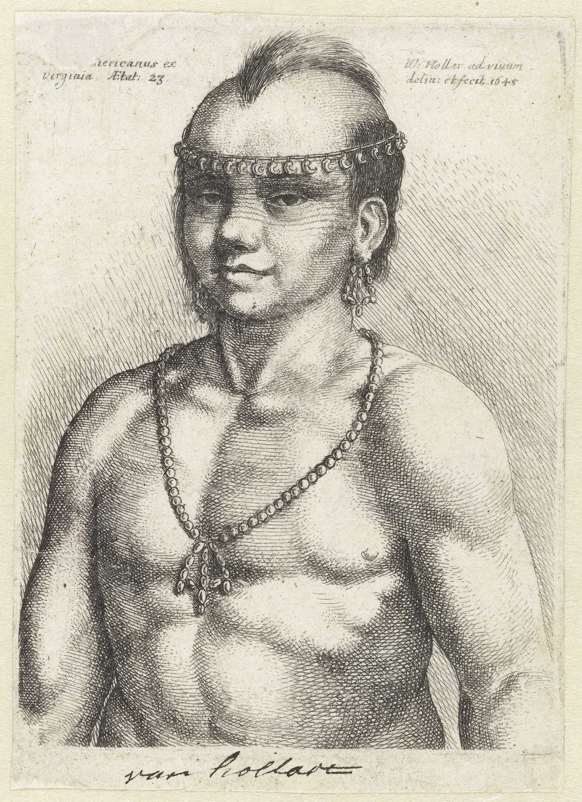 Etching by Wenceslaus Hollar depicting a 23-year-old man from Virginia
