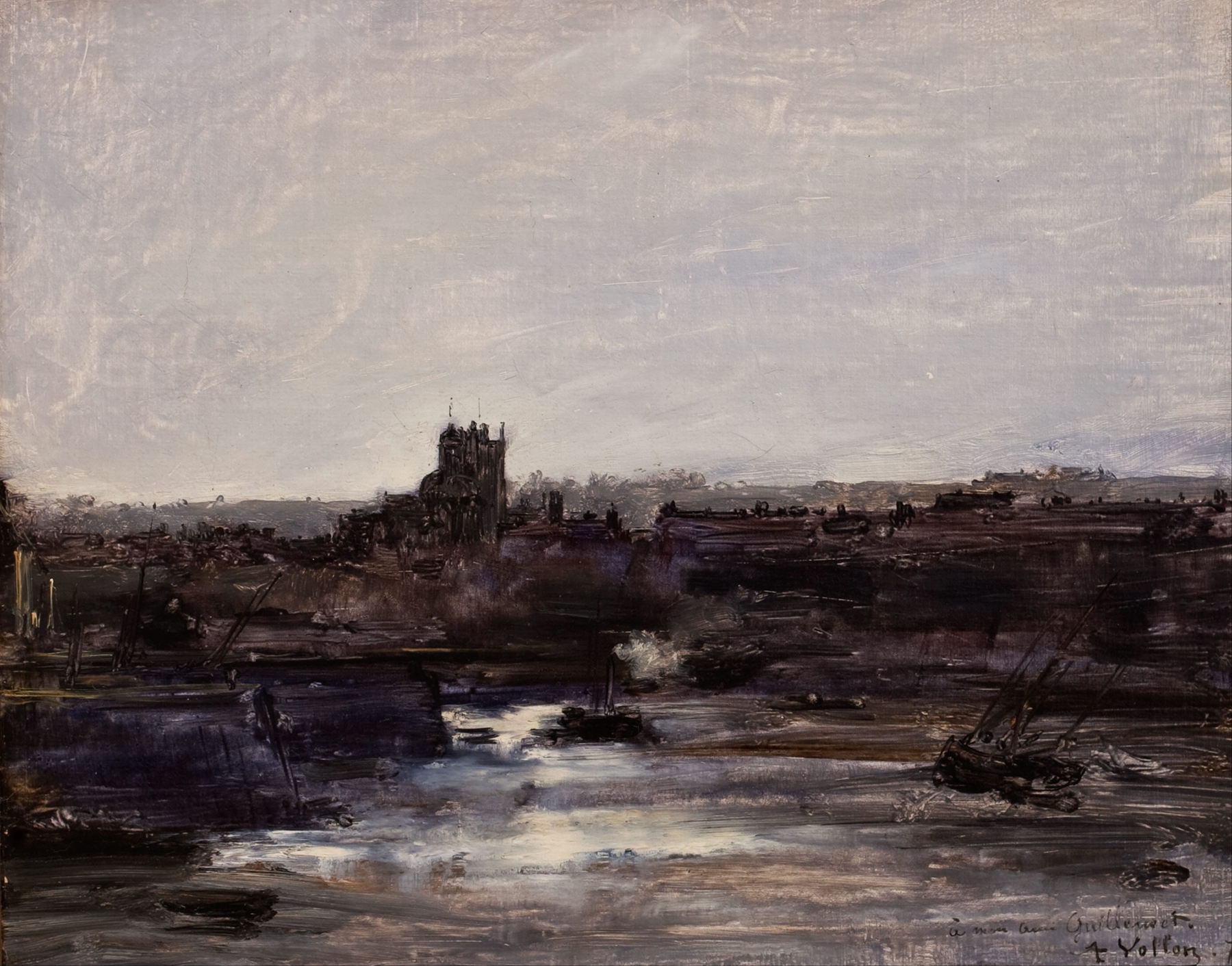 Dieppe by Antoine Vollon, oil on canvas depicting a serene coastline with waves and figures.