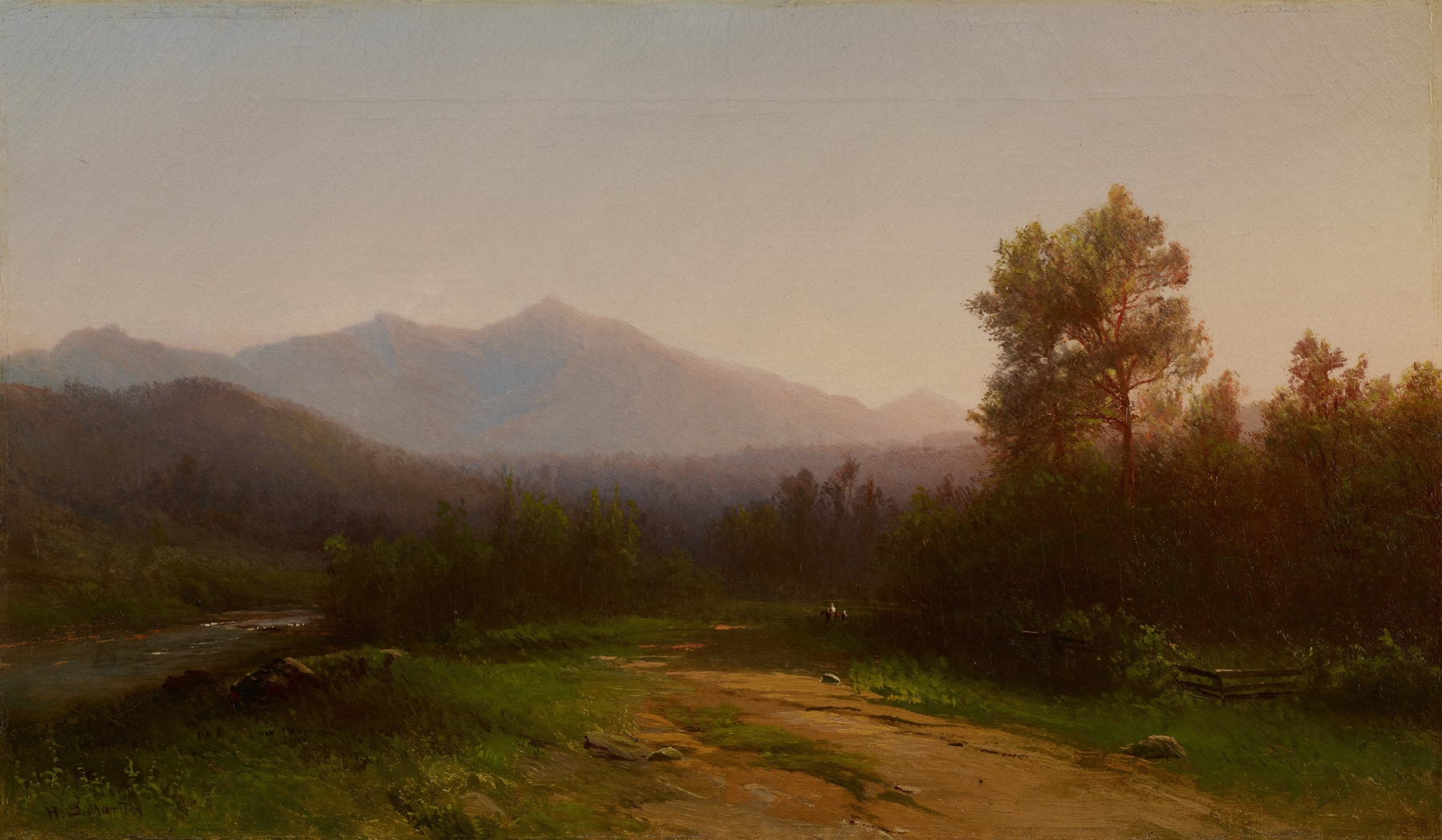 Hudson River Landscape by Homer Dodge Martin, oil on canvas depicting a serene river and sky.