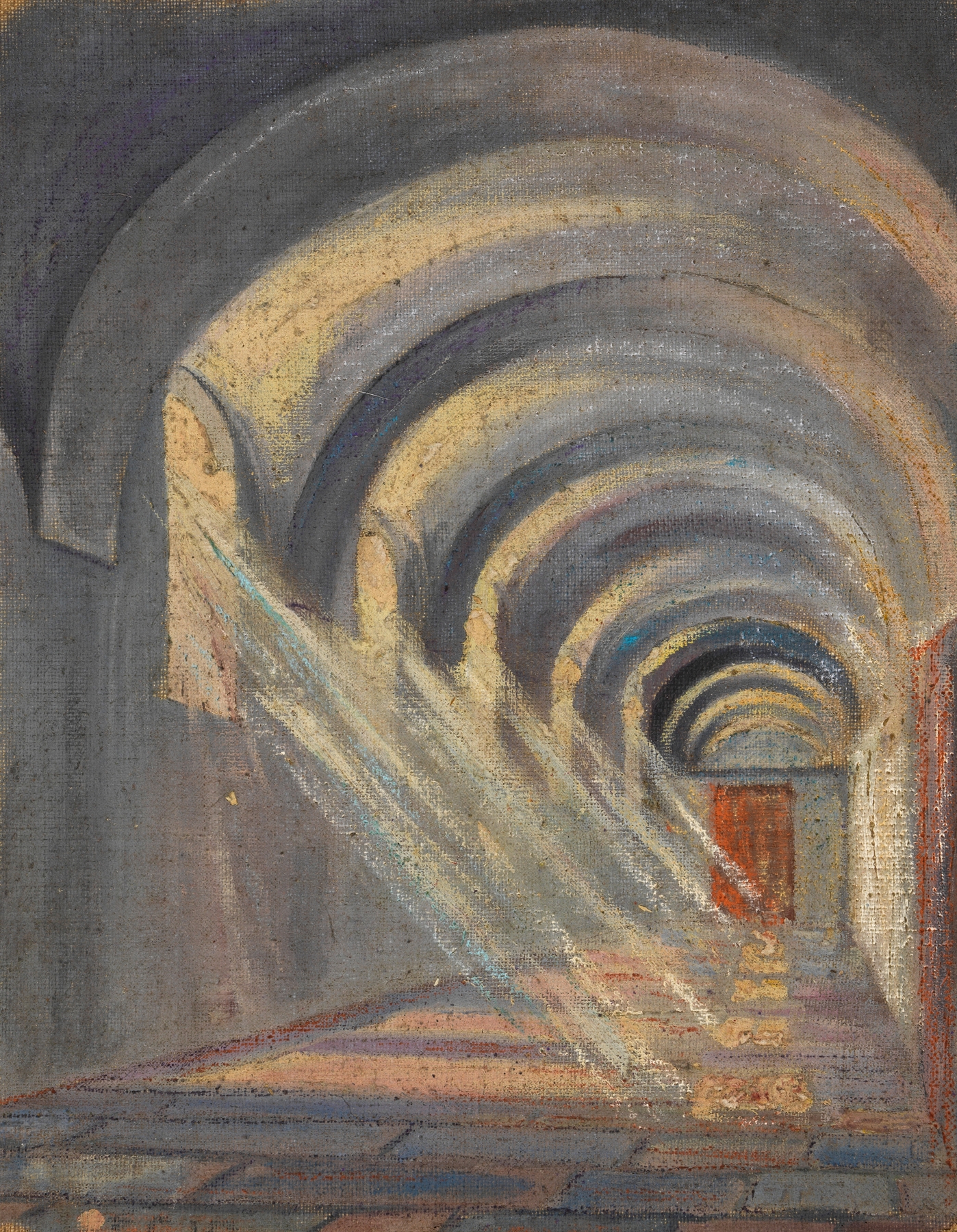 Kreuzgang mit einfallendem Sonnenlicht, by Egon Schiele, public domain