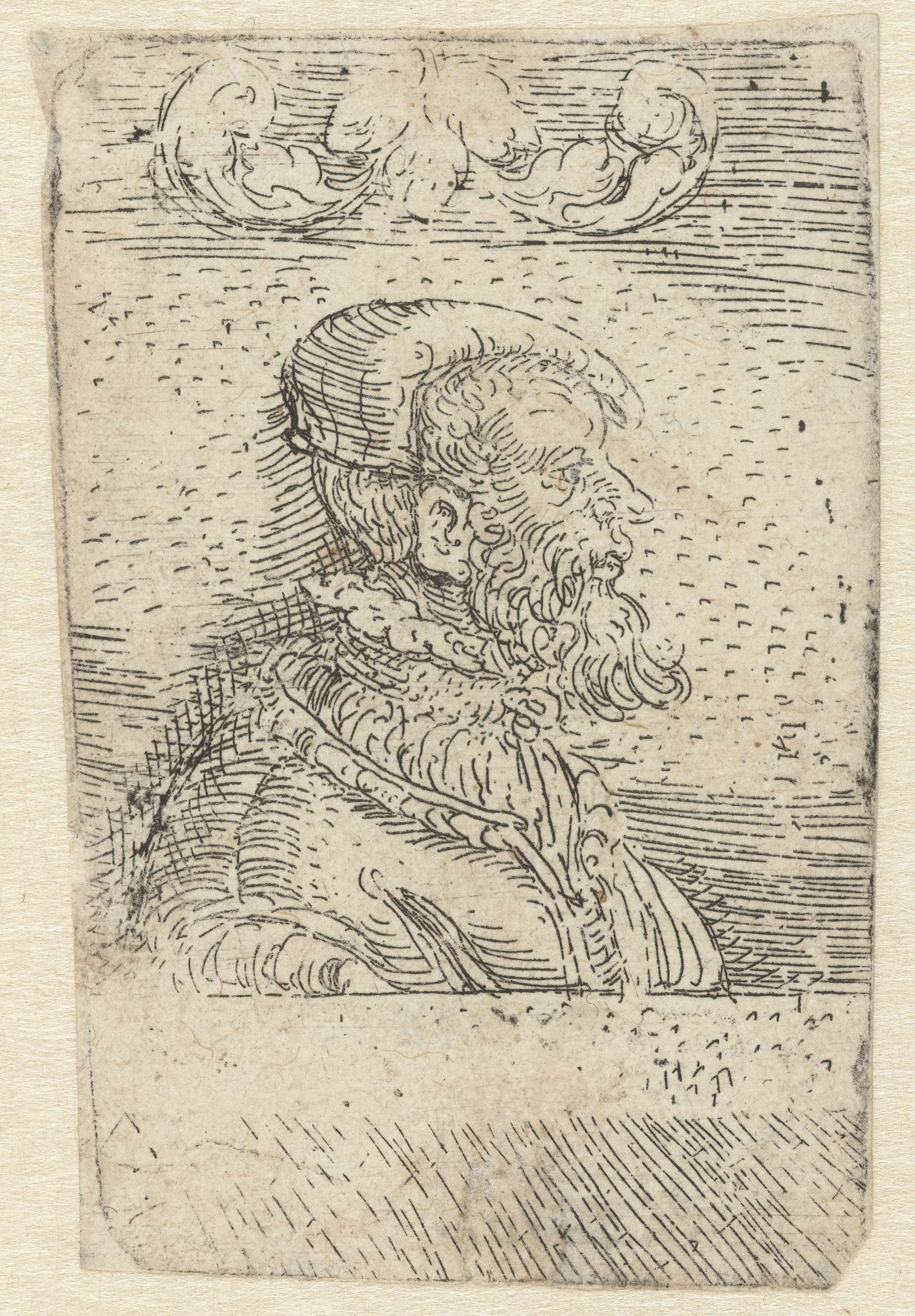 Etching by Nicolaas Hogenberg depicting a man with a piercing gaze and intricate attire.
