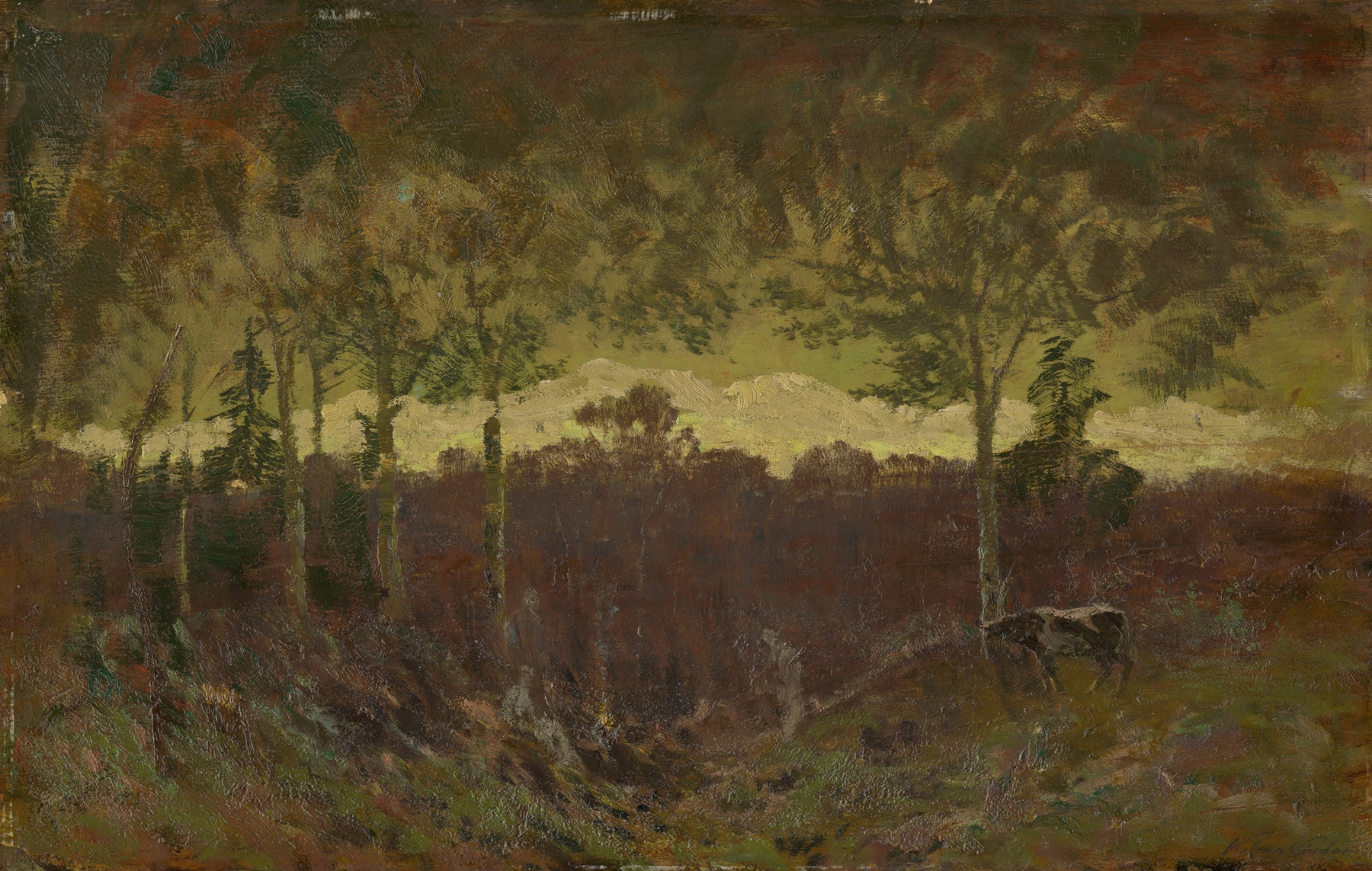 Early Evening Tatras Landscape by Ferdinand Katona, oil on canvas, depicting mountains at twilight