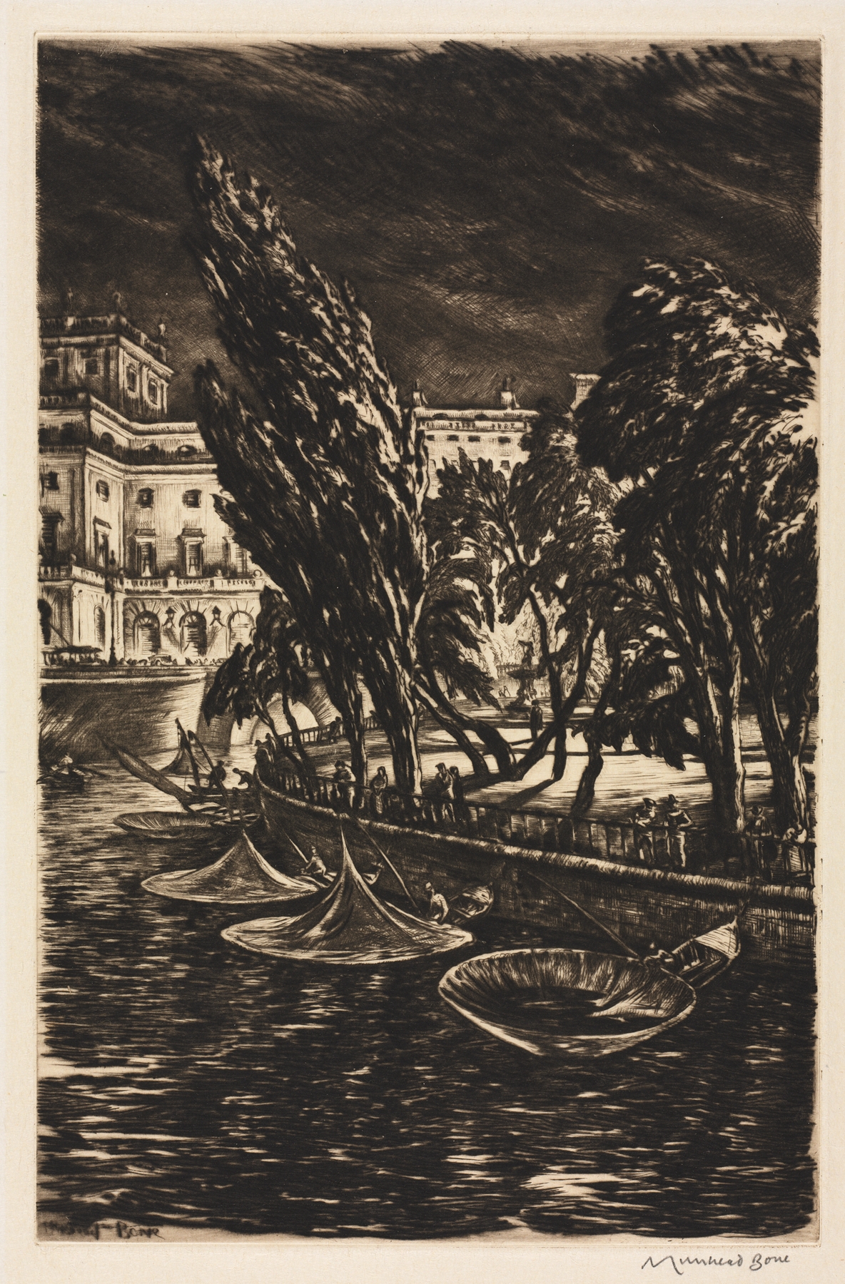 Windy Night, Stockholm, by Muirhead Bone, public domain