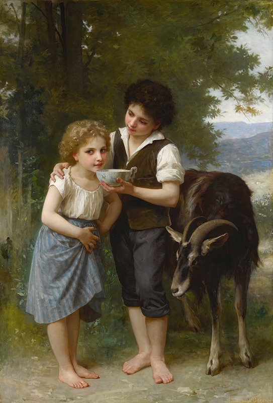 A painting depicting three friends in a serene outdoor setting.