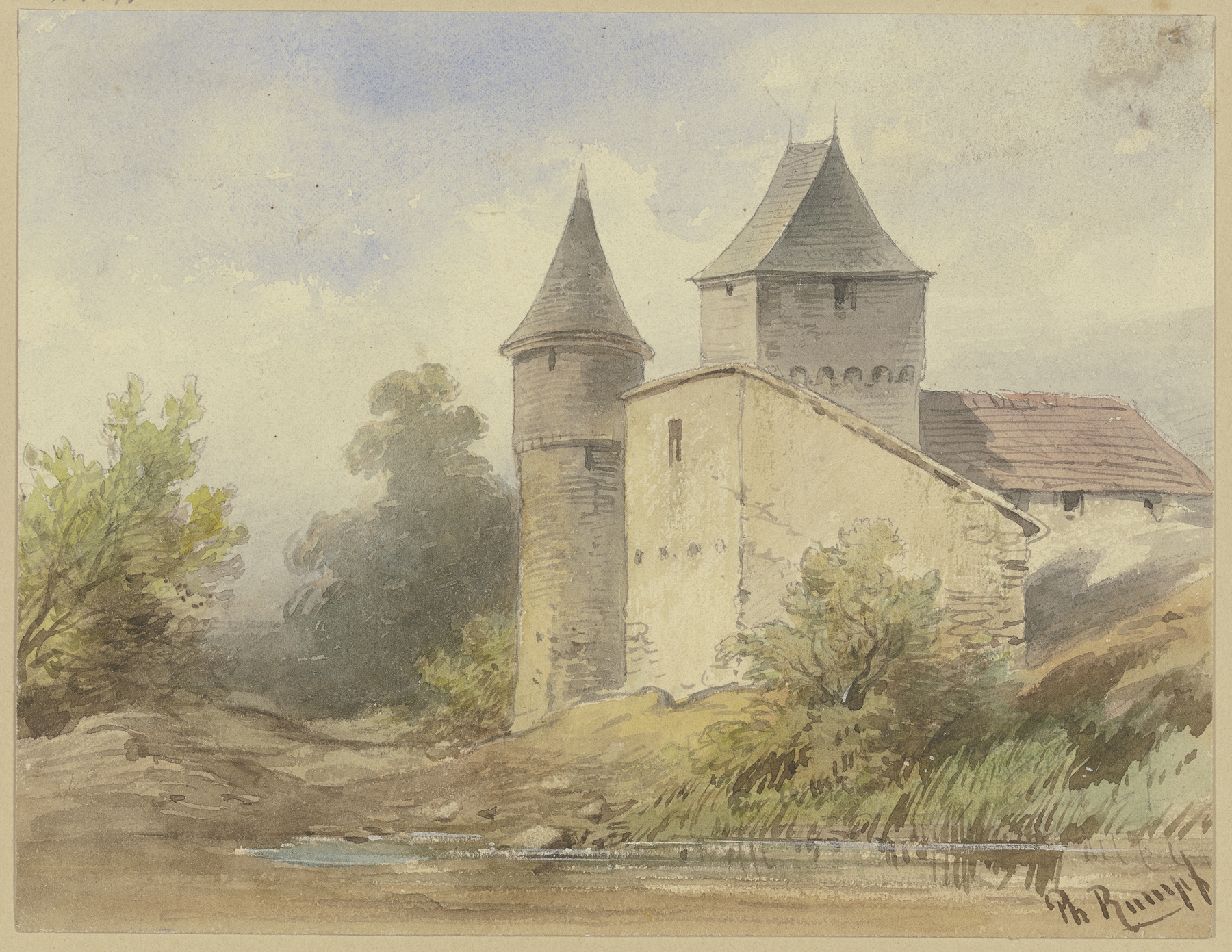 Architecture featuring a round tower and trees, by Philipp Rumpf