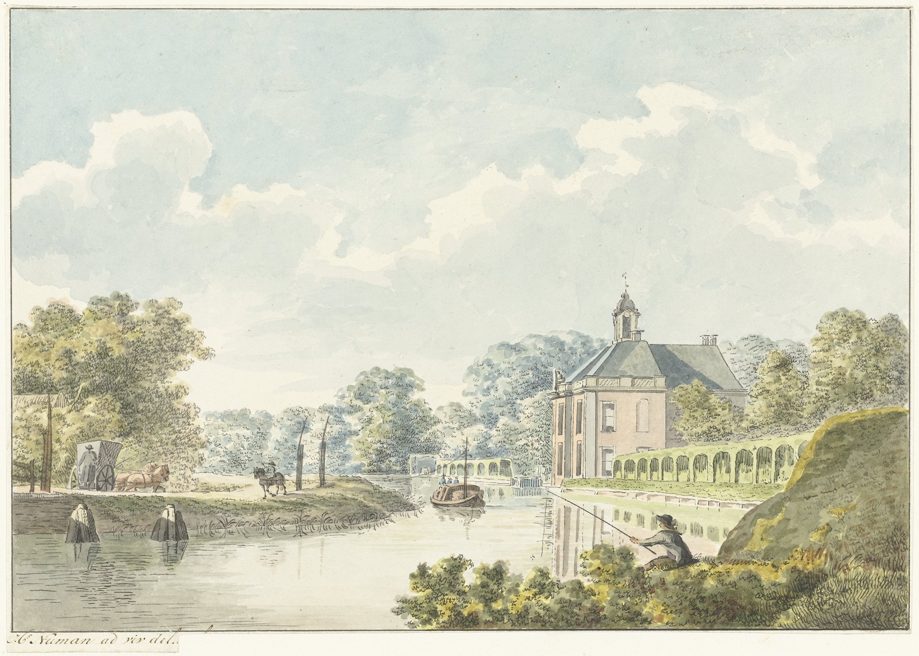 Landscape of Het Huis Rupelmonde aan de Vecht, oil on canvas by Hermanus Numan
