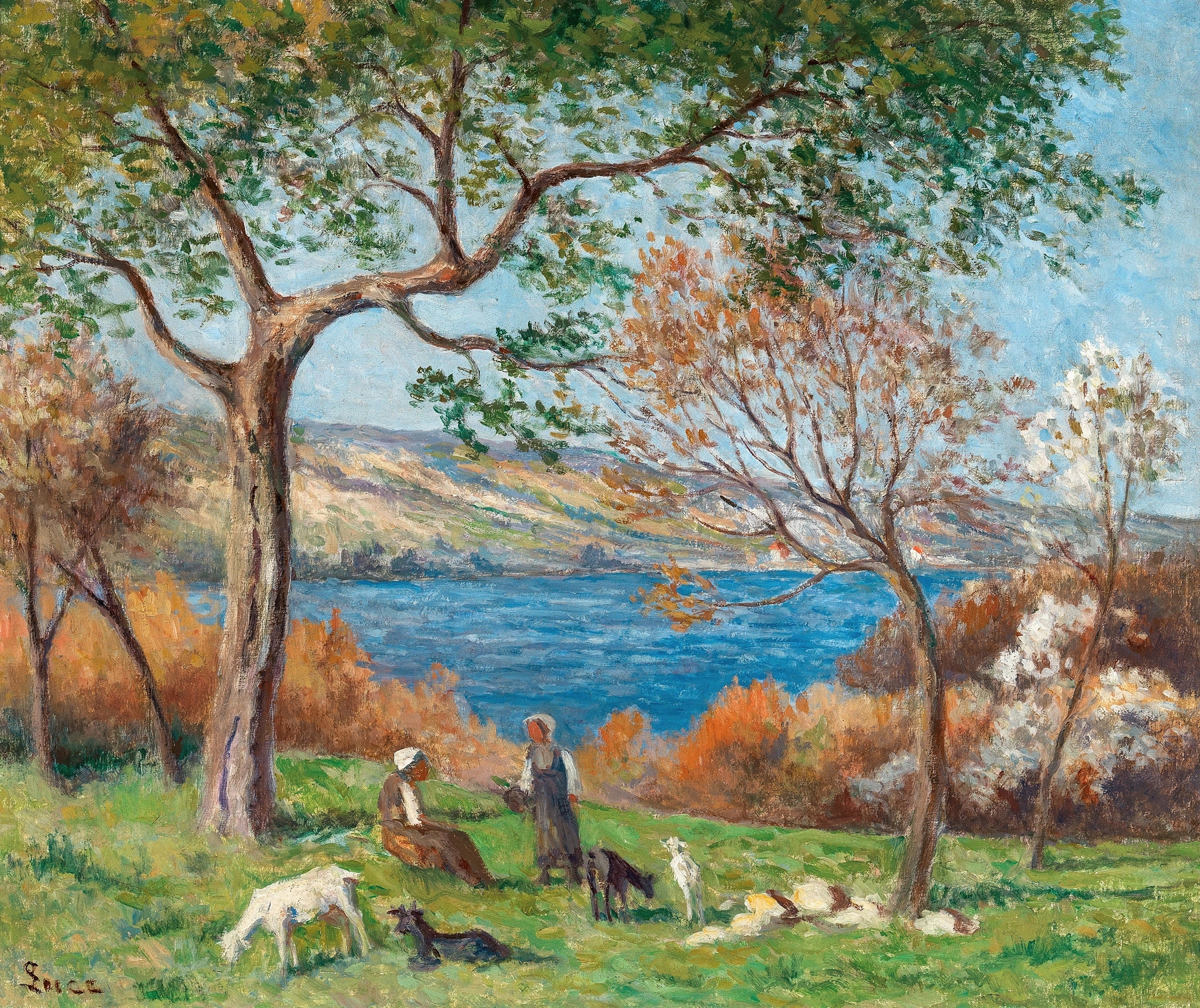 Rolleboise by Maximilien Luce, oil on canvas depicting swirling colors in a landscape.
