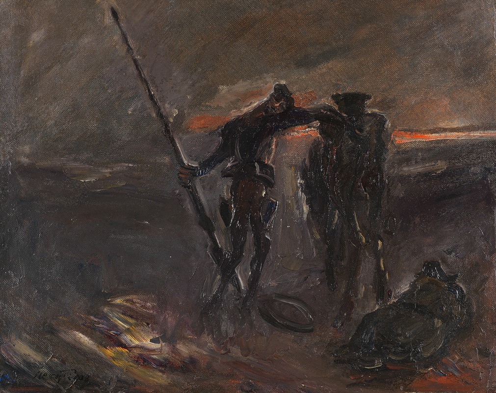 Max Slevogt's painting depicts Don Quixote and his horse Rosinante in a dramatic setting.