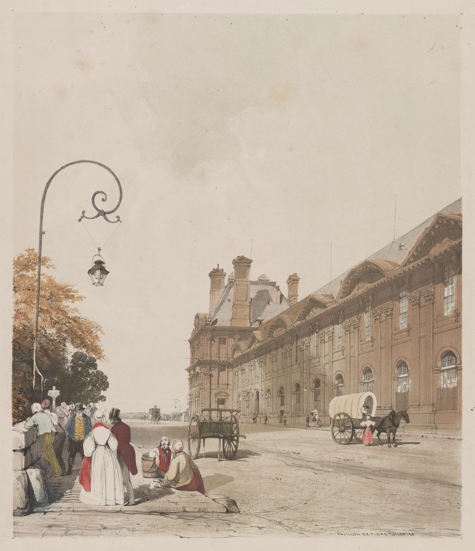 Pavillon de Flore, Tuileries by Thomas Shotter Boys, oil on canvas depicting a lush garden and elegant architecture.