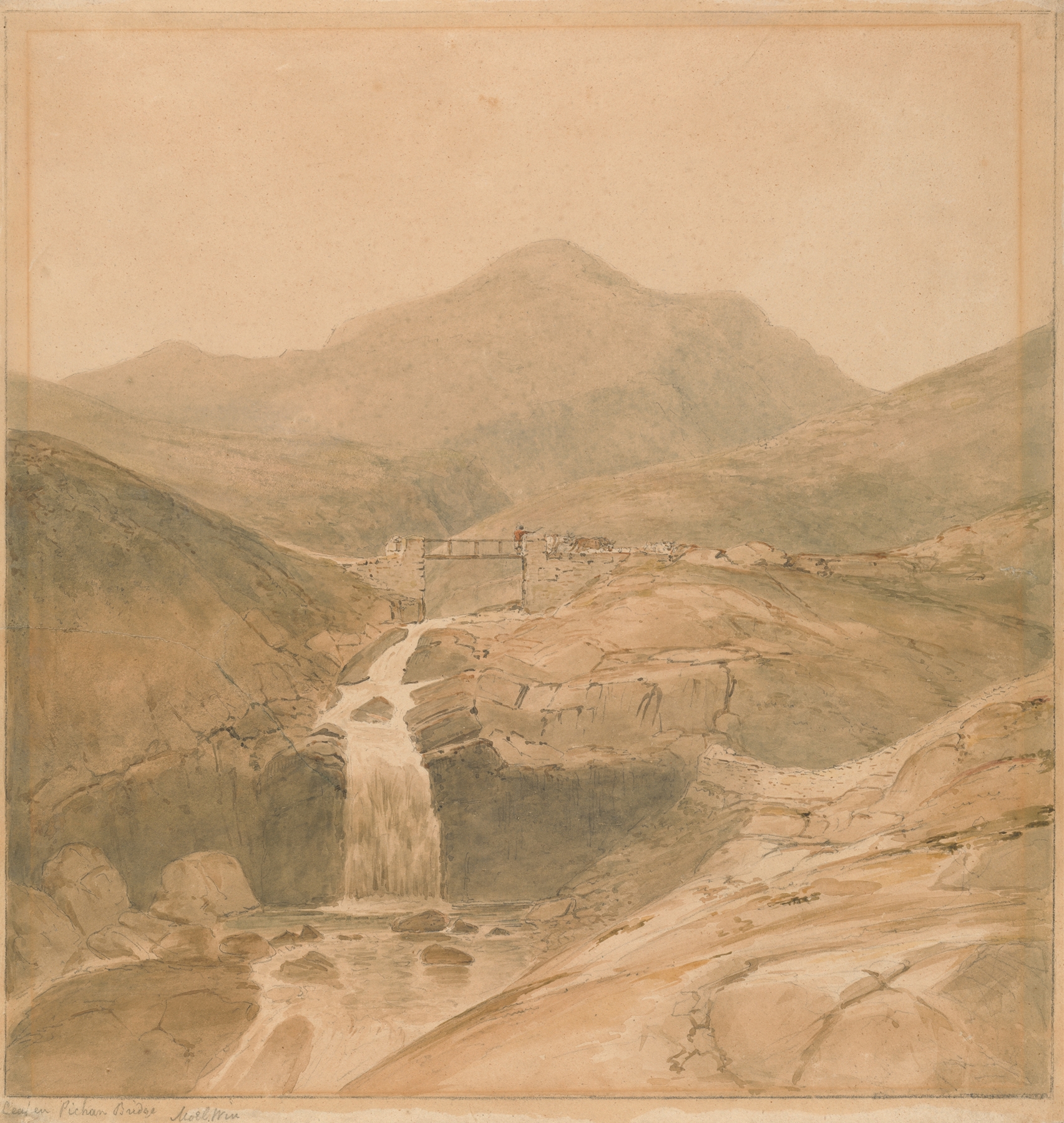 Ceapen Pichan Bridge over a river, oil painting by Samuel Davis