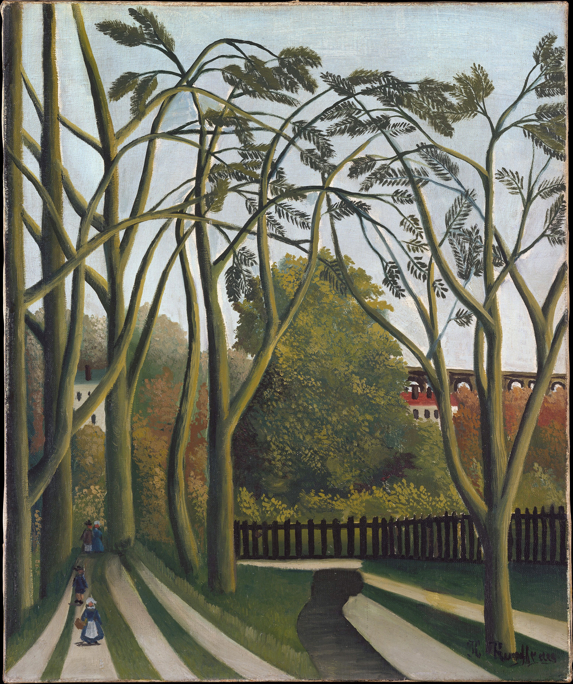 Landscape with lush foliage and a river, oil painting by Henri Rousseau