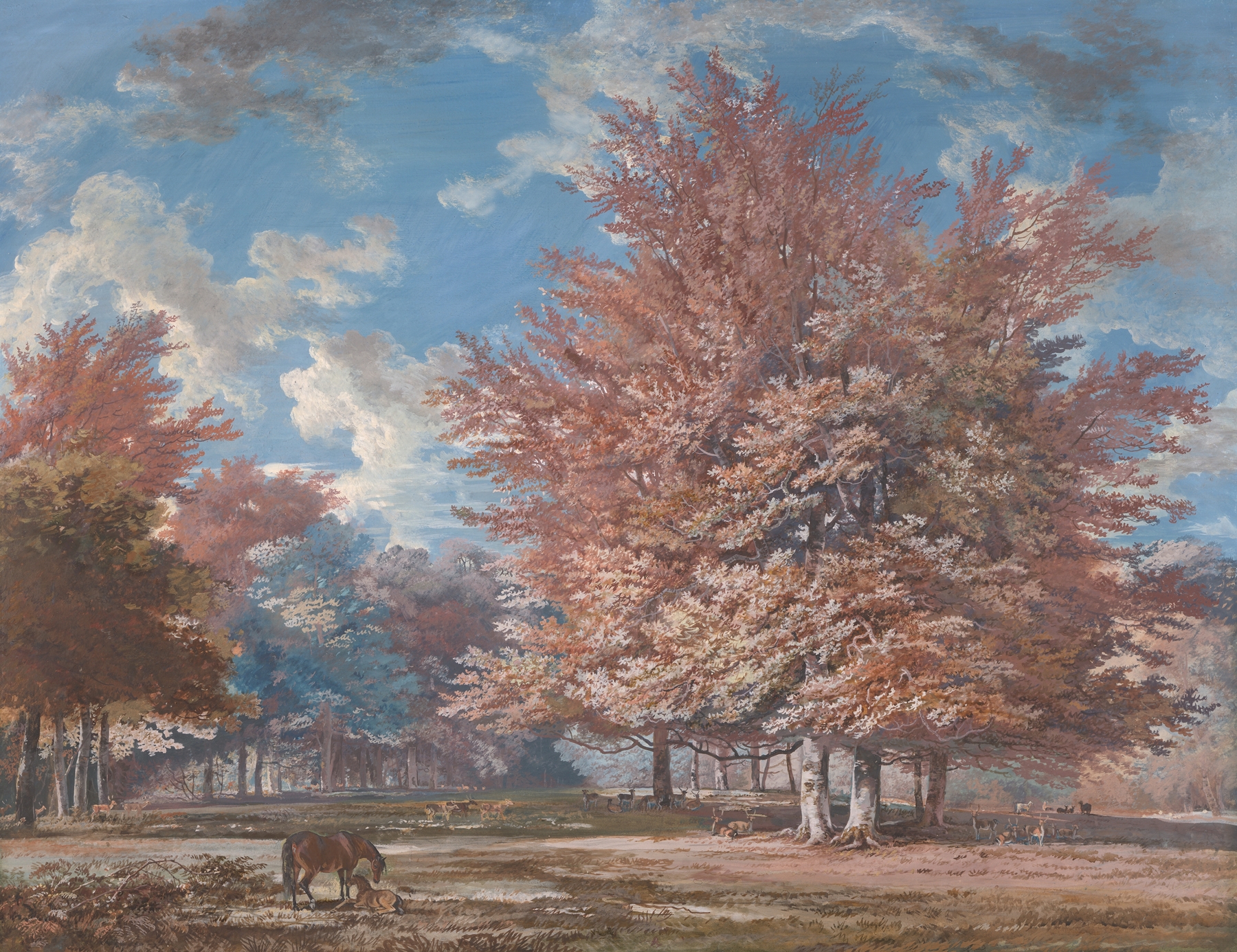 View in a Park, oil on canvas by George Barret, depicting lush foliage and dappled sunlight.