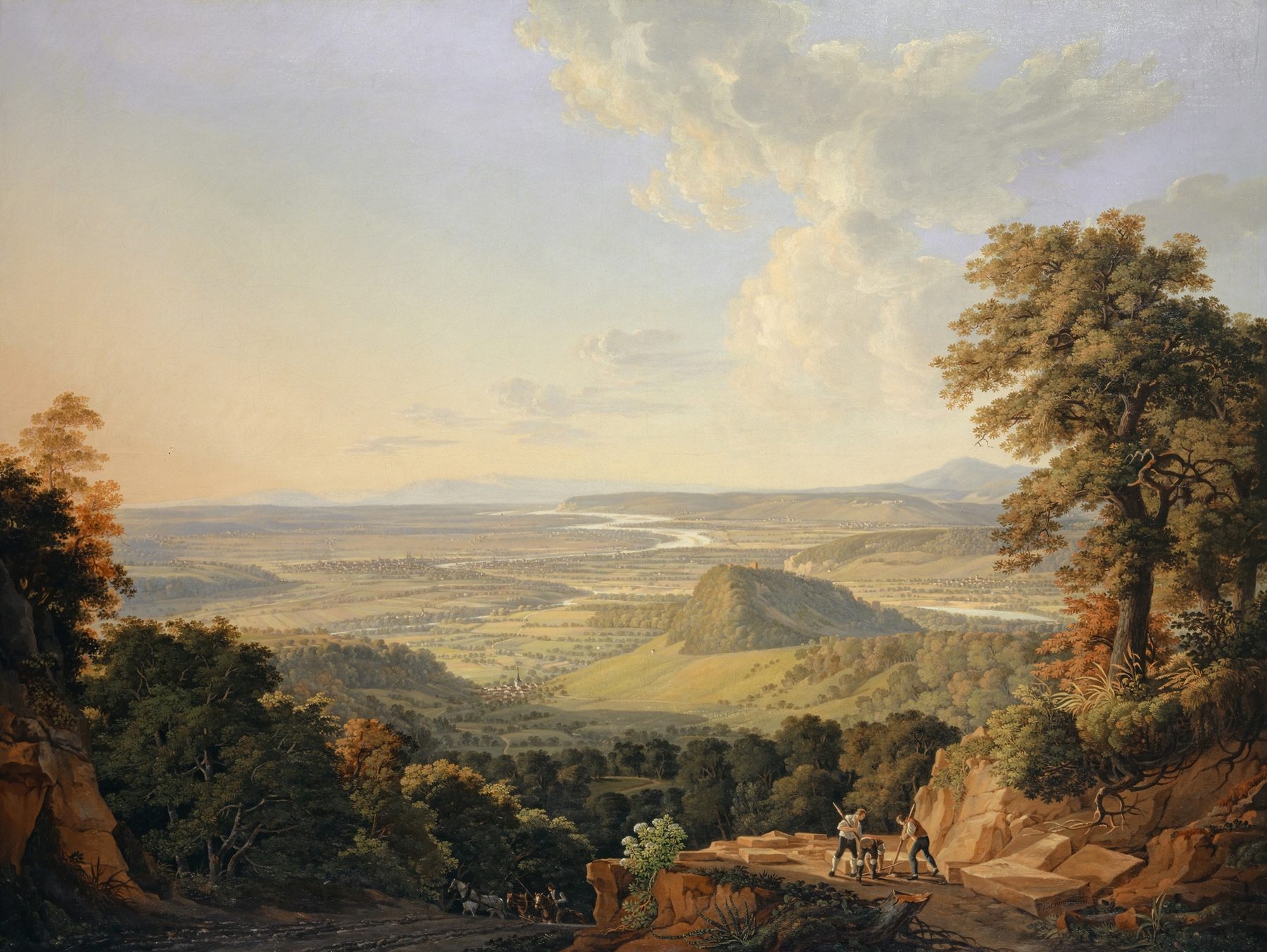 Landscape view from the Muttenz Quarry toward Basel by Peter Birmann, oil painting