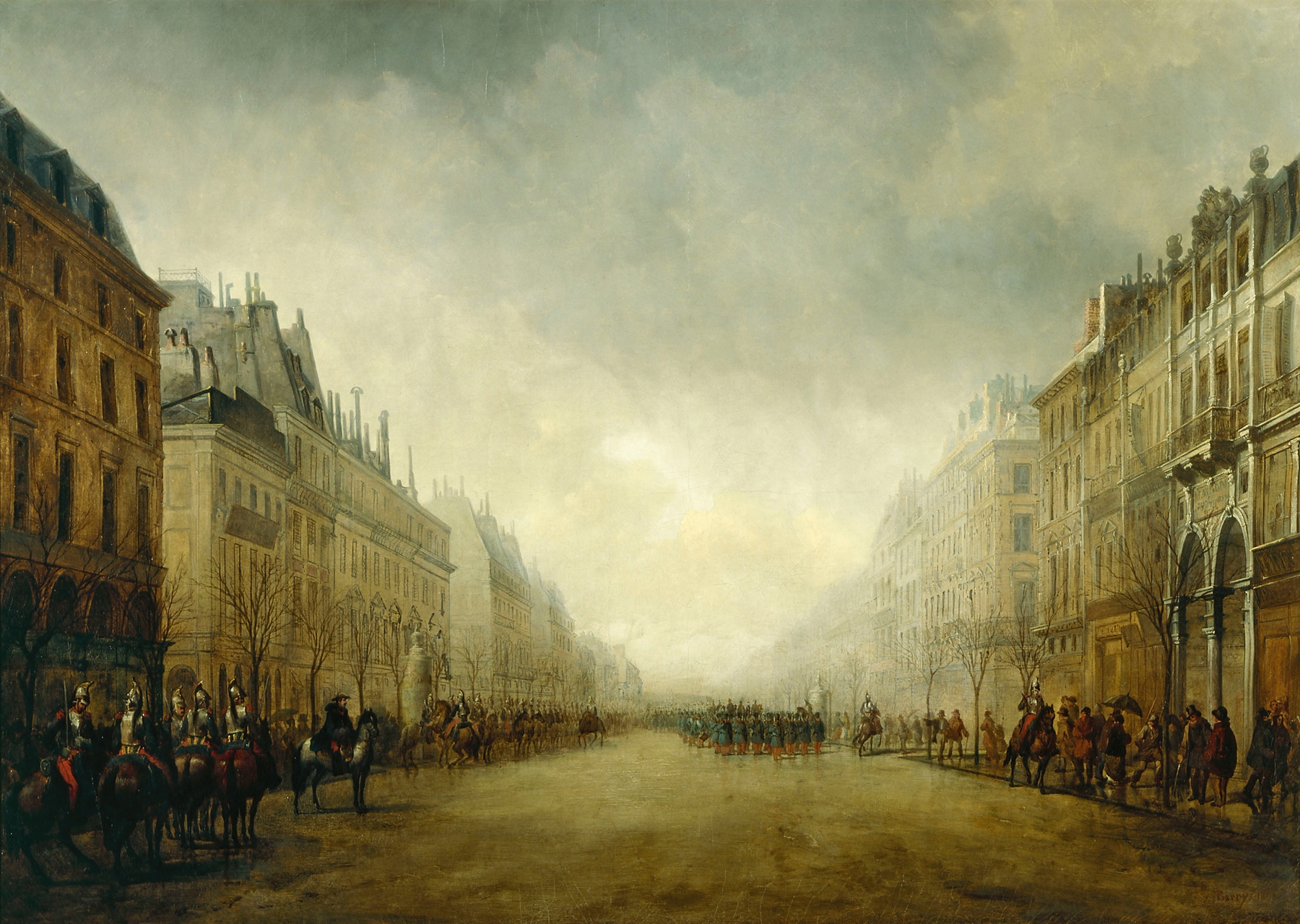 Genre scene depicting a crowd on the boulevards by Gustave Edward Barry, 1852
