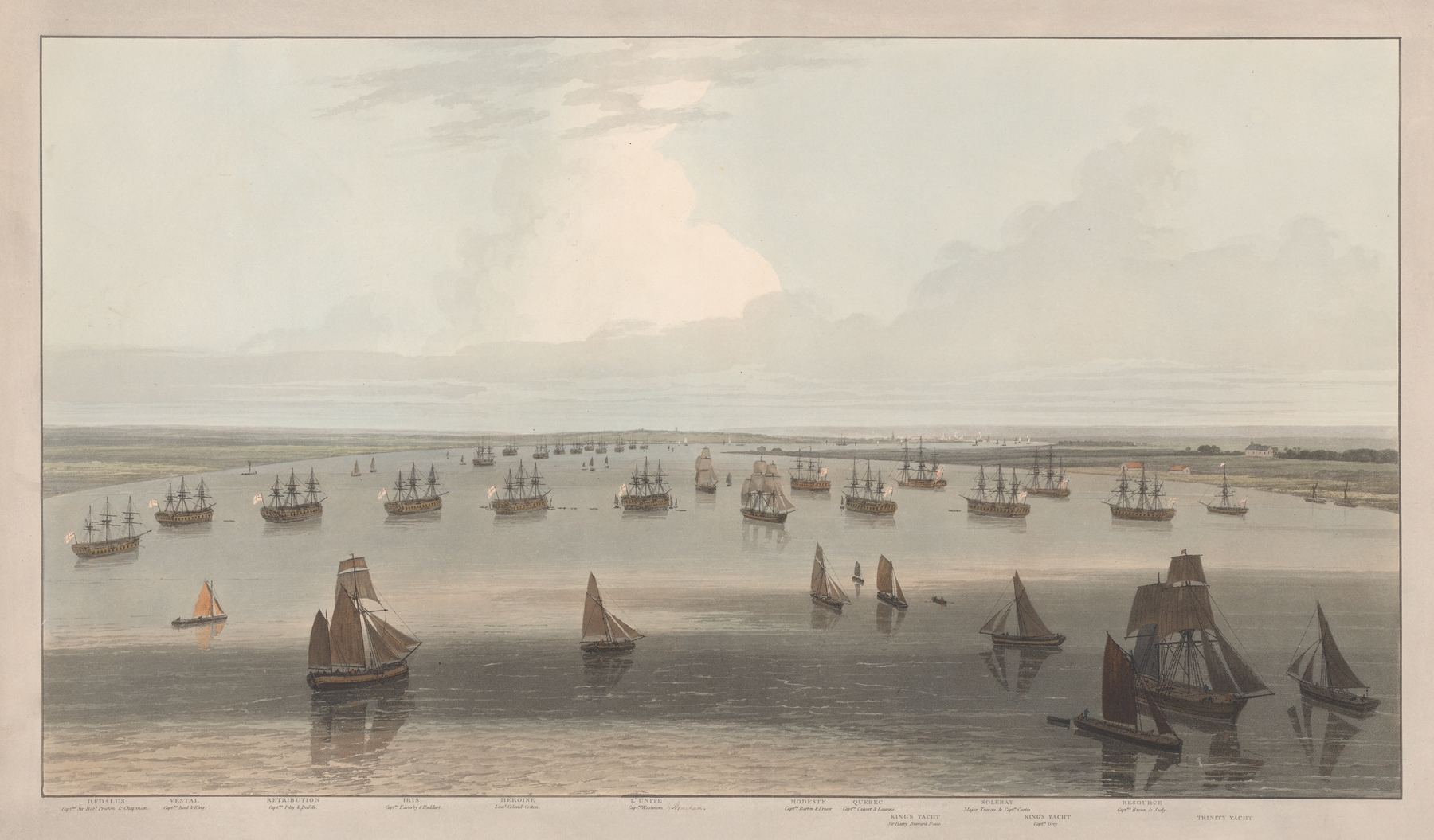 Marine scene with frigates on the Thames Estuary, oil painting by William Daniell