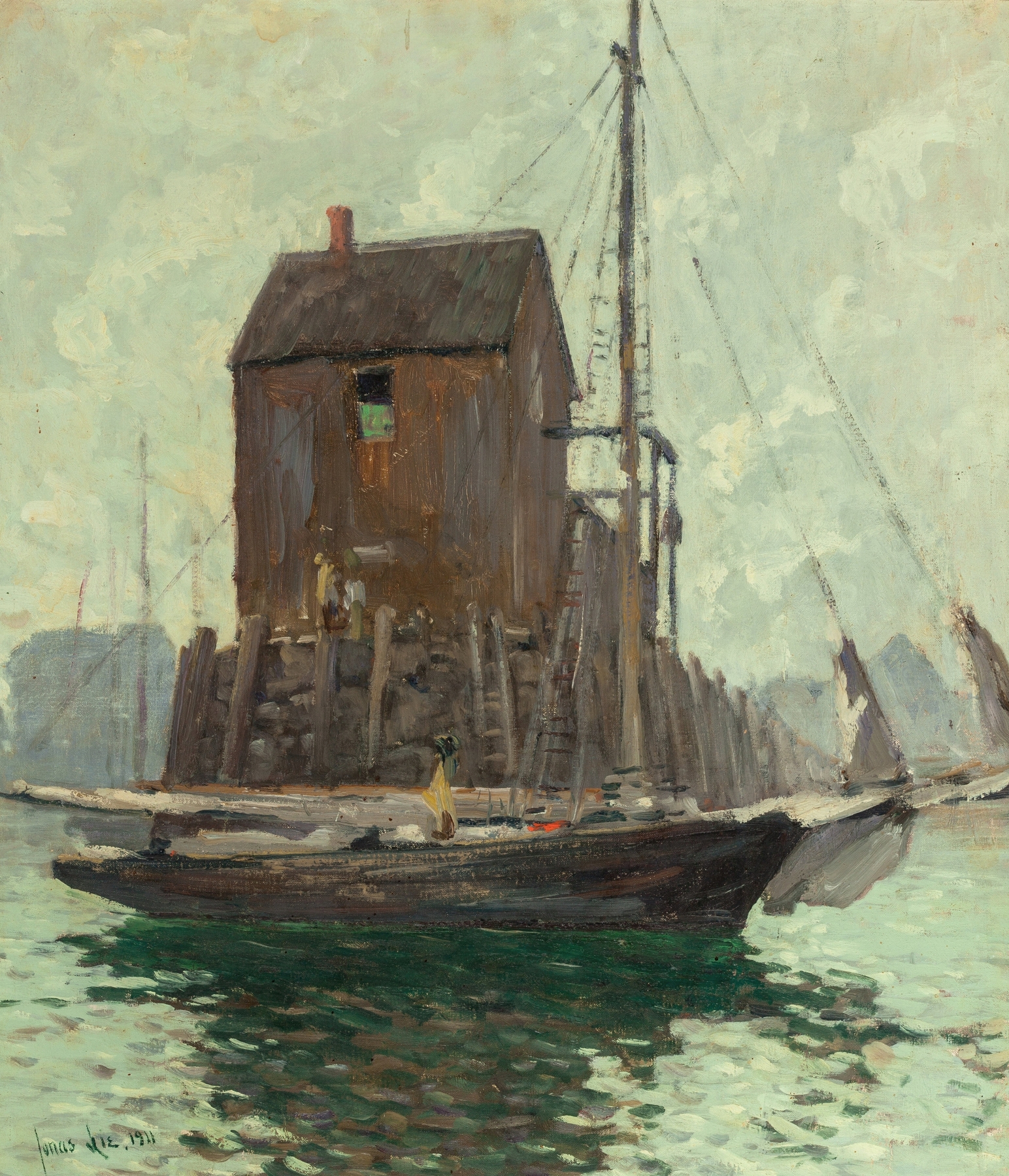 Low Tide by Jonas Lie, impressionist oil painting depicting a shoreline at low tide.