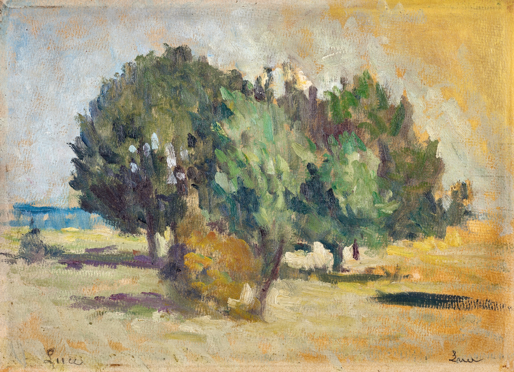 Arbres dans un paysage by Maximilien Luce, oil on canvas depicting slender trees and lush foliage