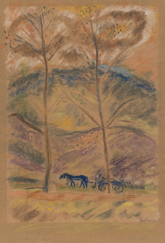 A landscape painting featuring a waggoner in a rural setting.